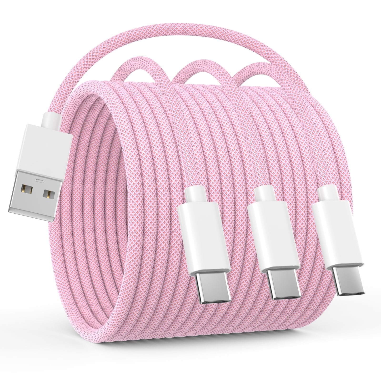 3 Pack USB A to USB C Car Charger Cable - 6FT Nylon Braided Fast Charging Cord for iPhone 16/15 Series (16/16 Plus/16 Pro/16 Pro Max/15/15 Plus/15 Pro/15 Pro Max) - Pink | CarPlay Compatible for Seamless Music & Navigation in Your Vehicle