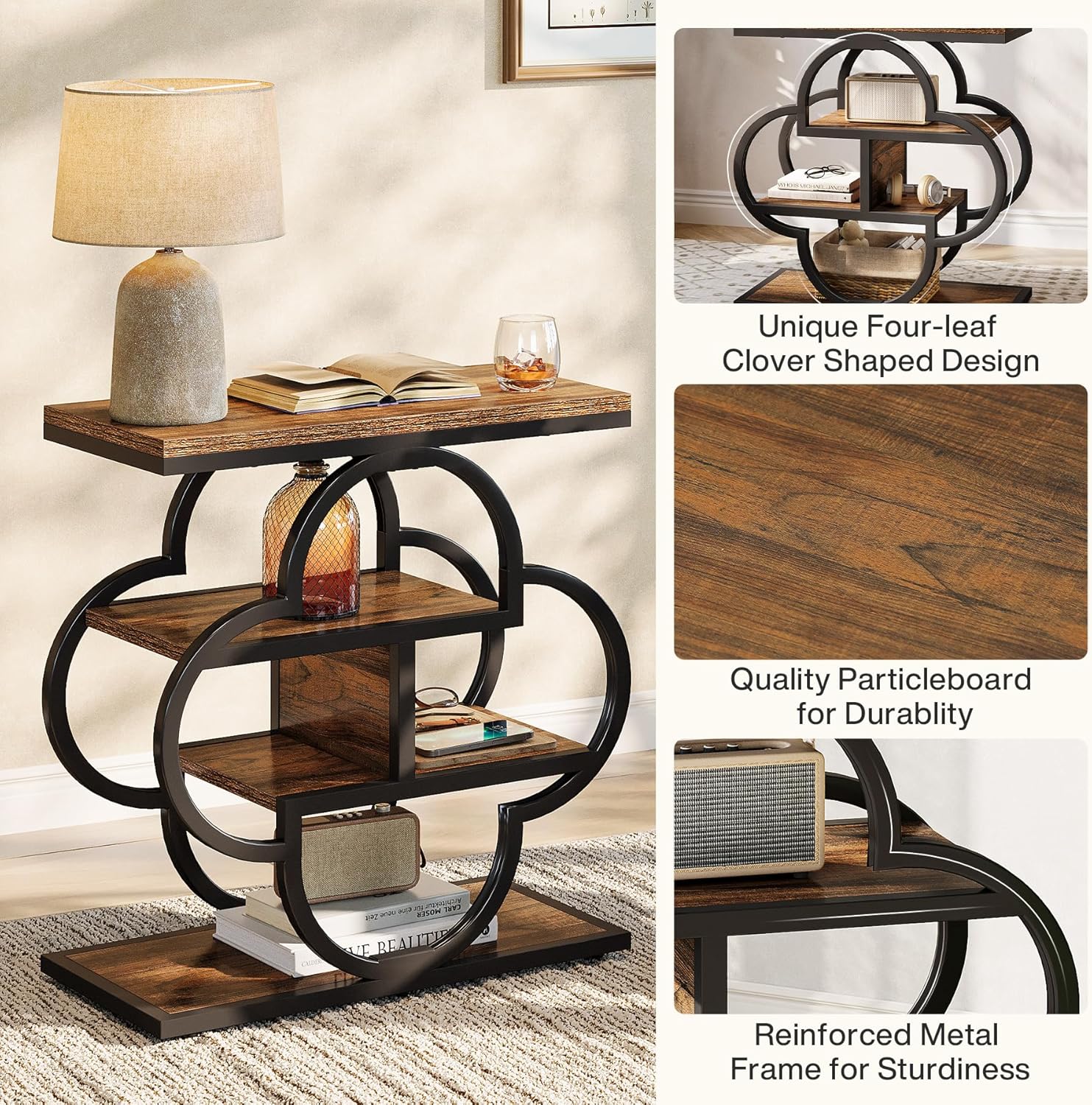 23.6 Inch 4-Tier Narrow End Table with Unique Frame - Perfect for Small Spaces, Living Room, Bedroom, or Office Side Table