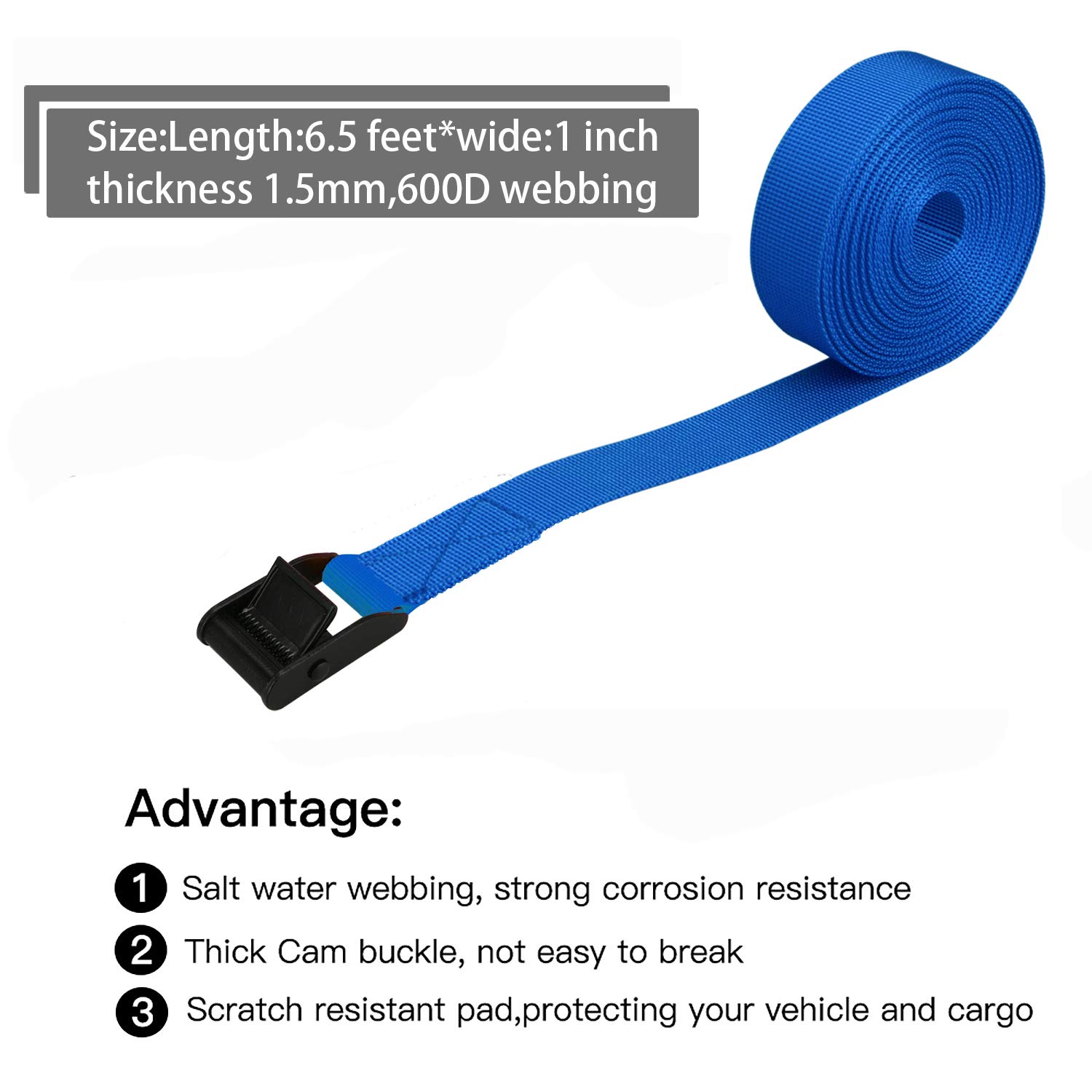 Premium Heavy Duty Ratchet Tie Down Straps - 4 Pack Adjustable Lashing Straps with Cam Buckle (6.5 Feet) for Secure Cargo Transport - Ideal for Trucks, Trailers, Motorcycles & Luggage