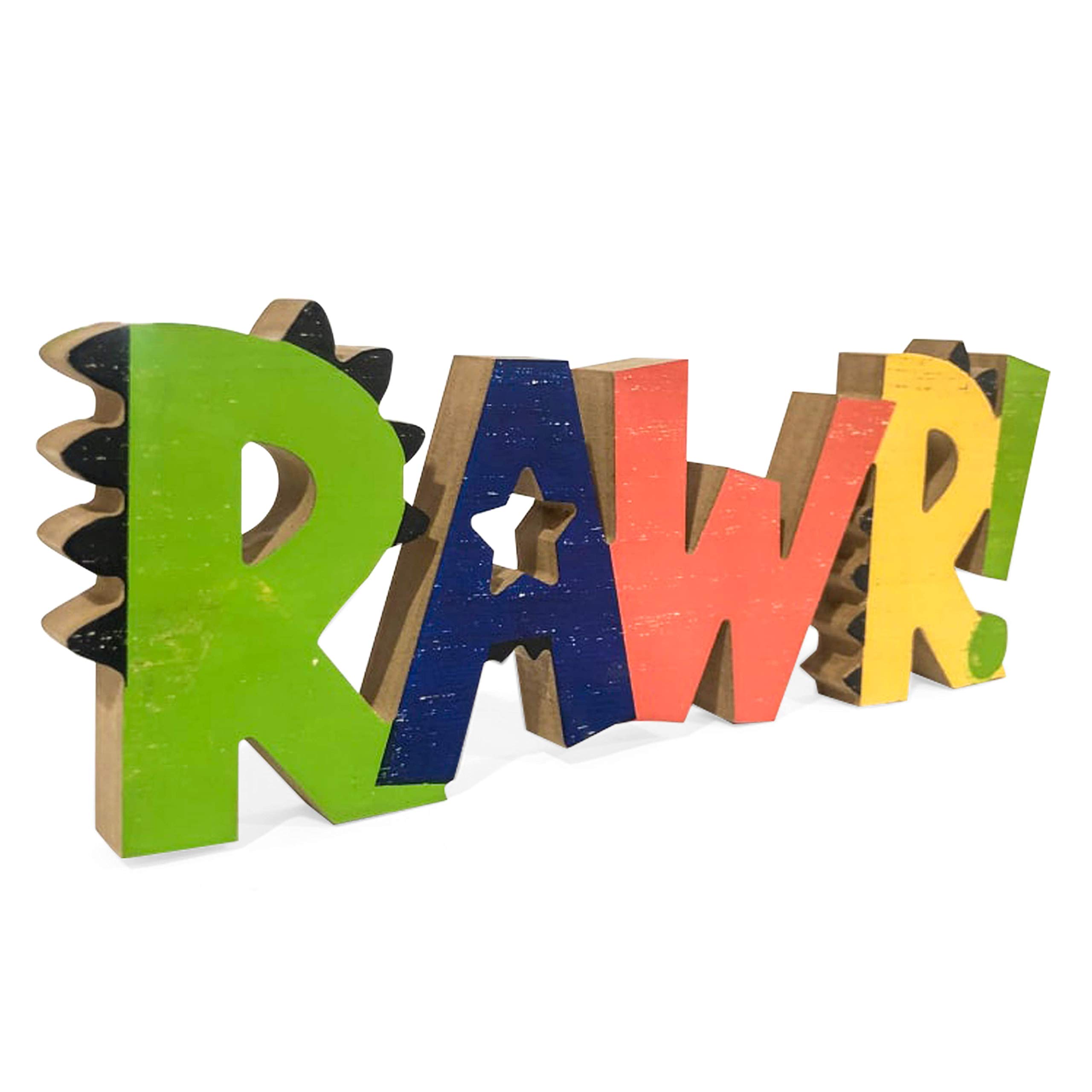 Dinosaur Wooden Room Decor for Boys - Kids Bedroom & Nursery Wall Art, Freestanding Multicolor Tabletop Dinosaur Theme Decoration (13.7 Inch) - Perfect for Birthday Parties, Baby Showers & Themed Room Design