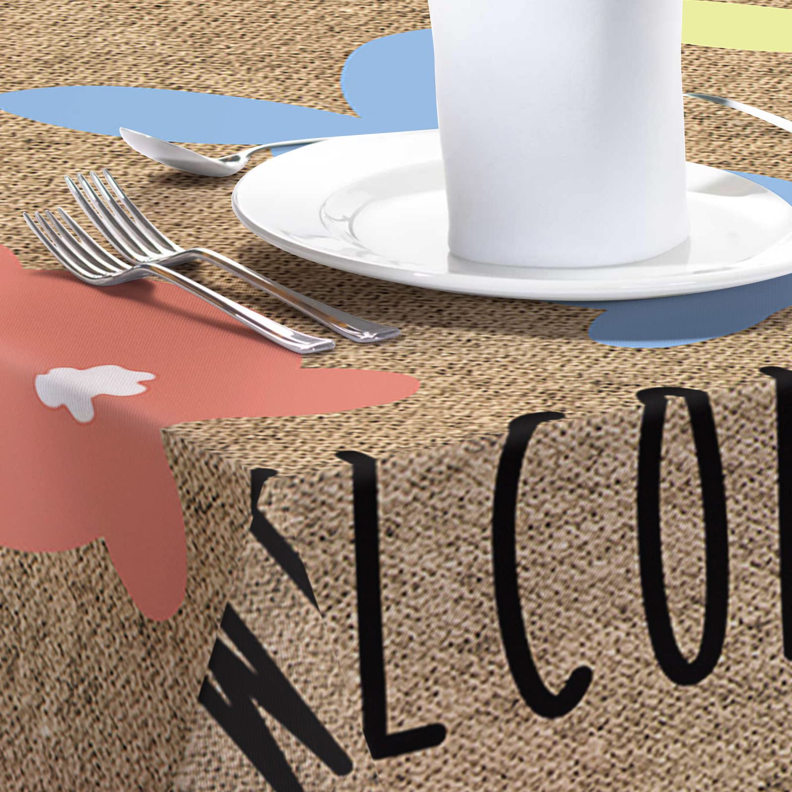 Easter Tablecloth Rectangle - Cotton Linen Table Cover with Retro Peeps & Rabbits Design for Dining Table, Kitchen, Coffee Table - 60x104 Inch - Perfect for Easter Decor, Wedding, Birthday Party & Holiday Dining
