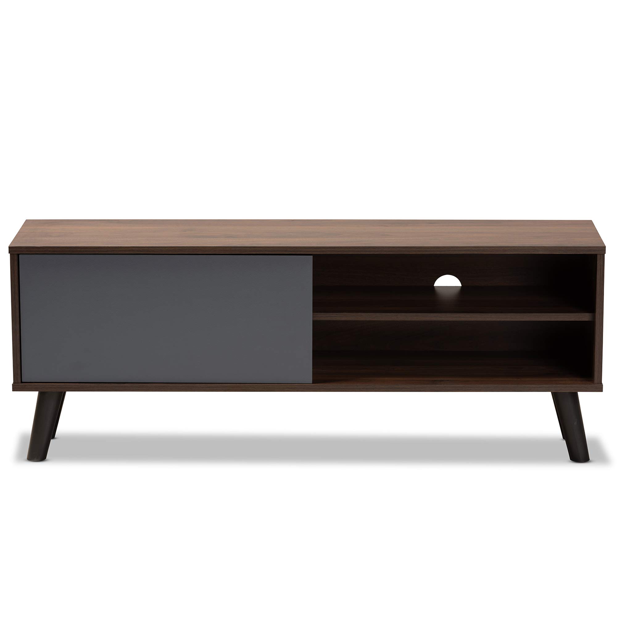 Baxton Studio Mallory TV Stand for Living Room - Modern Grey, Walnut Brown & Black Entertainment Center with Storage | Perfect for TVs up to 65