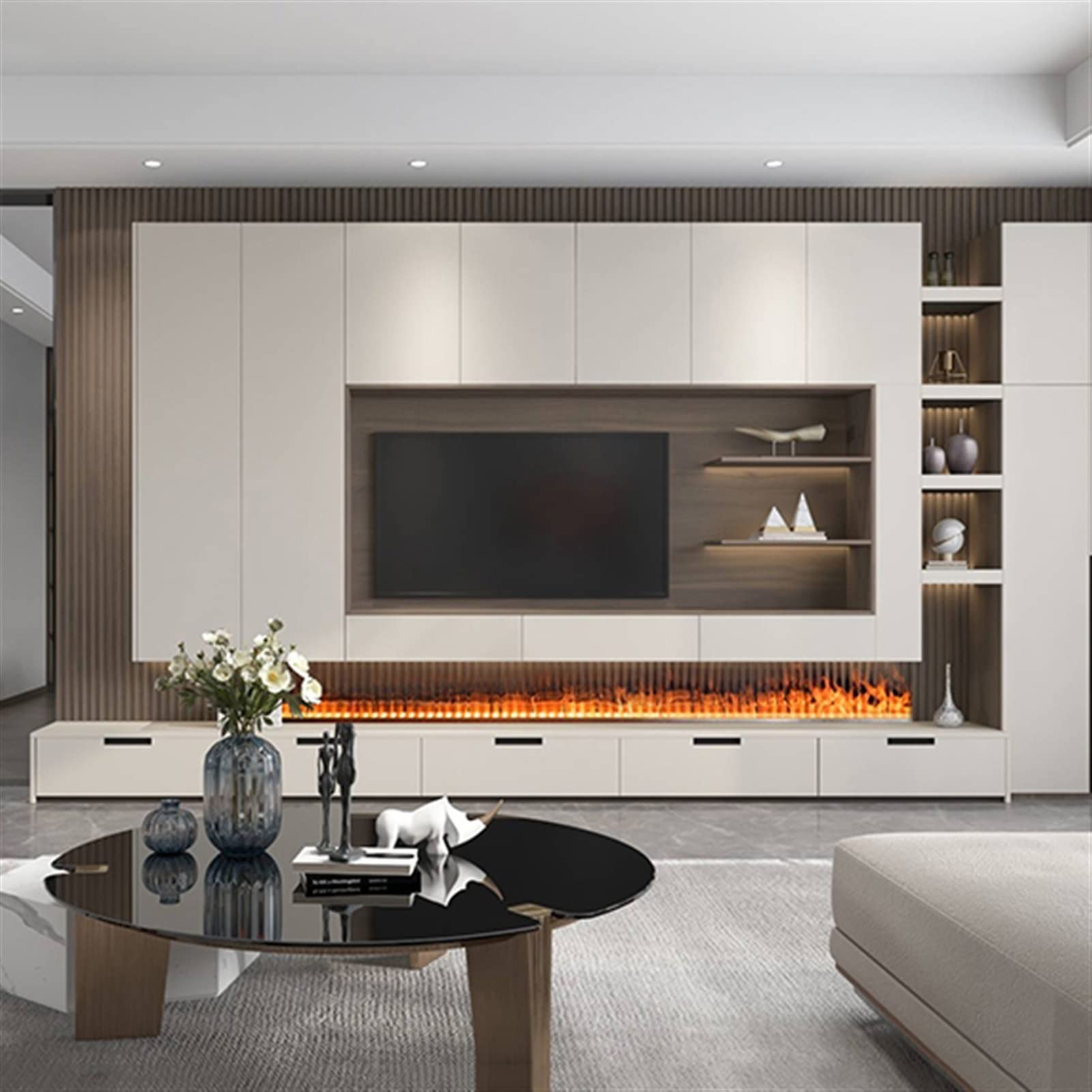 Slim Silent Electric Fireplace with Remote Control - Recessed Mount, Adjustable Flame Height, Timer & Touch Screen - Perfect for Living Room, Bedroom & Office (700mm)