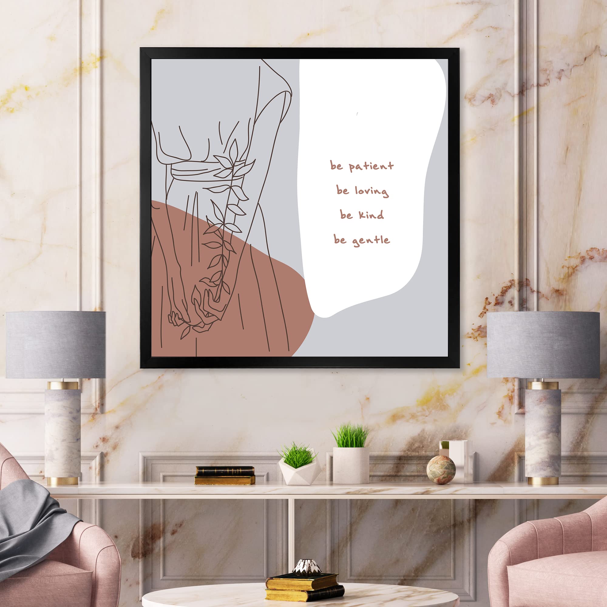DesignQ Be Patient Be Kind Be Loving Modern Framed Wall Art - Inspirational Home Decor for Living Room, Bedroom & Office