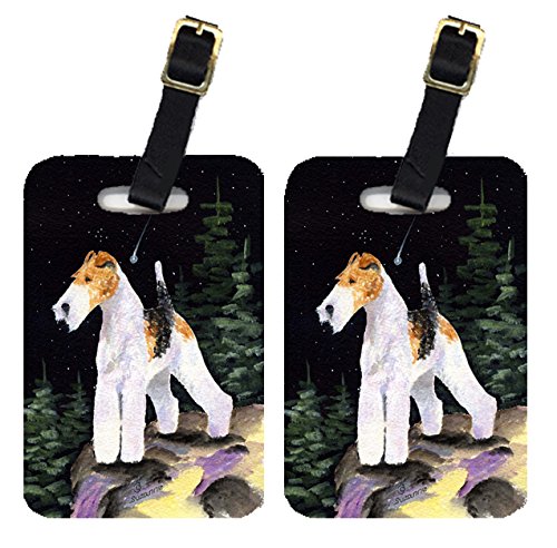 Starry Night Fox Terrier Luggage Tags - Set of 2 Large Colorful Pet ID Tags for Dogs | Perfect for Travel, Suitcases & Backpack Identification