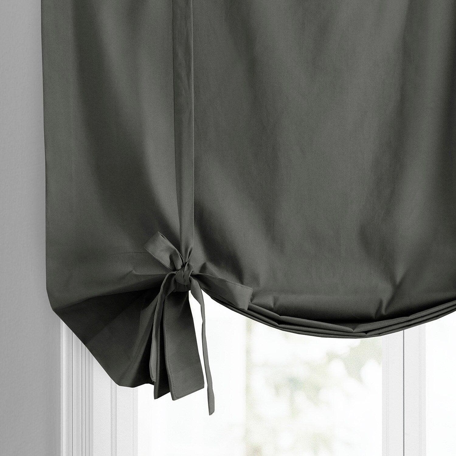 Millstone Grey Solid Cotton Blackout Tie-Up Window Shade - Perfect for Bedrooms, Nurseries & Home Offices
