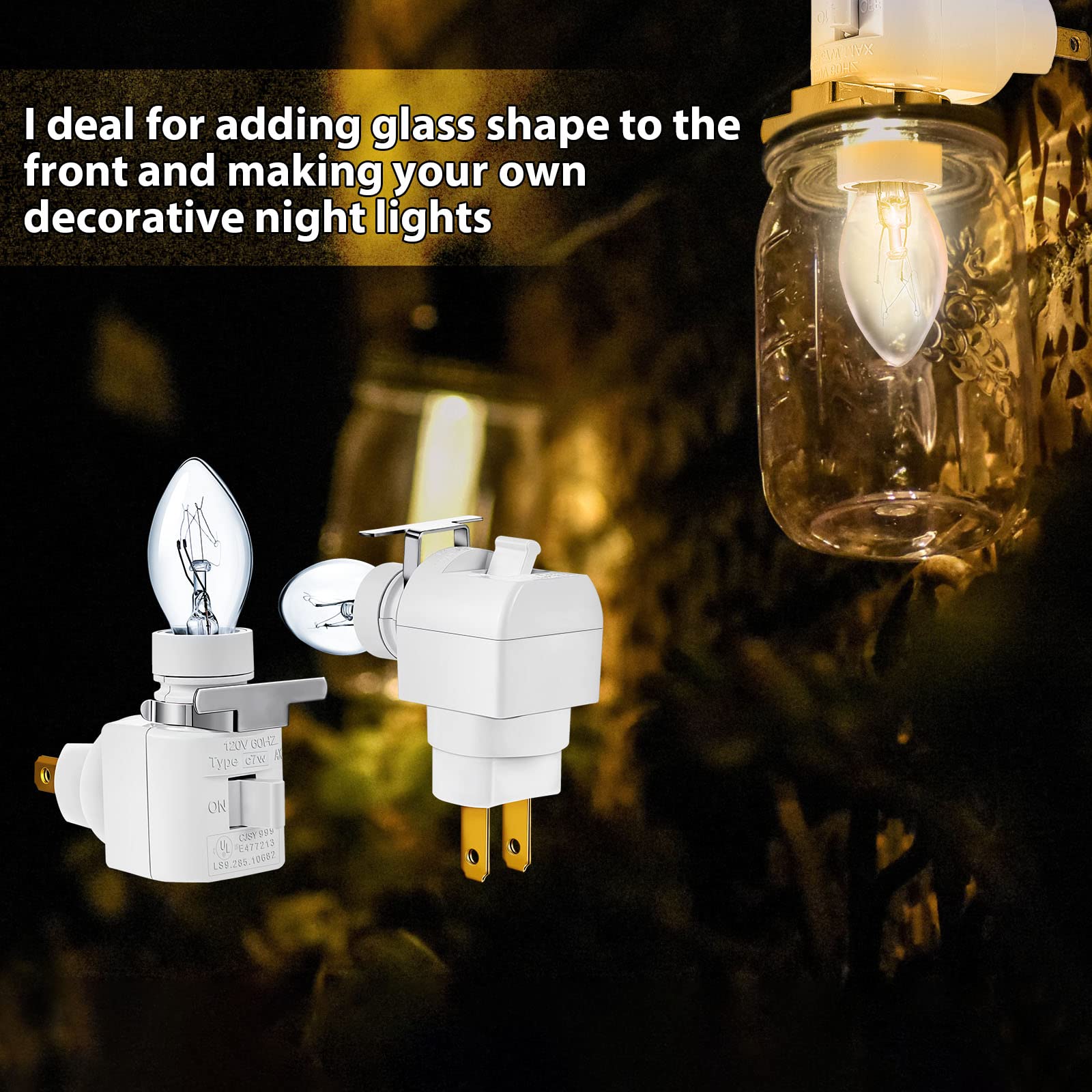 Fabbay 4-Pack Plug-in Night Lights with 7W E12 Bulbs - 120V Wall Outlet Nightlight with Metal Clips (White) - Perfect for Bedrooms, Hallways, and Nurseries
