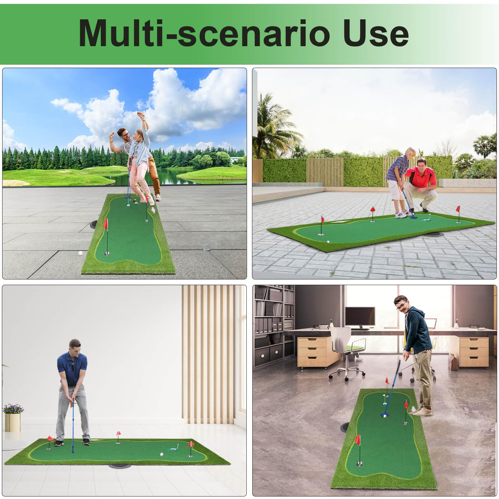 Professional Golf Putting Green Mat with Putter, Movable Cup & Slope Pad - Indoor/Outdoor Golf Training Aid for Home Practice & Backyard Drills