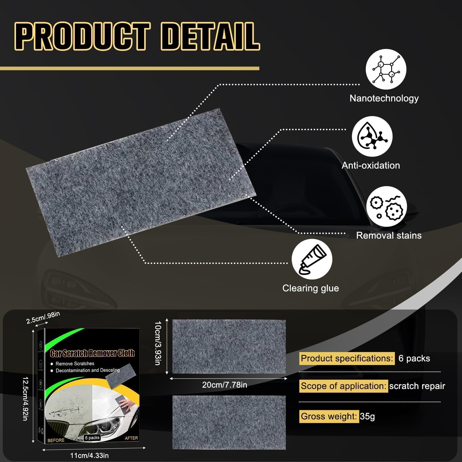 Nano Sparkle Scratch Remover Cloth for Cars - 6 Pack Magic Repair Cloth for Car Paint Scratches & Deep Scratches - Premium Nano Cleaning Cloth for Vehicle Paint Restoration - Perfect for DIY Car Scratch Repair & Detailing at Home