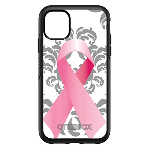 Grey Damask Pink Ribbon On Black Case