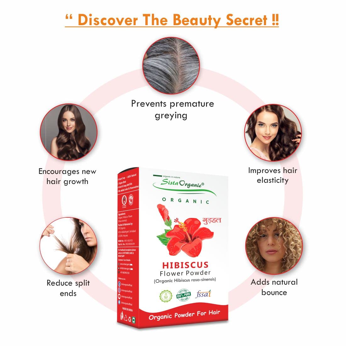 Organic Hibiscus Flower Powder for Hair Growth & Skin Care - 100% Pure, Natural, Vegan - 100g | DIY Hair Mask, Face Pack, Scalp Treatment for Healthy Hair & Glowing Skin