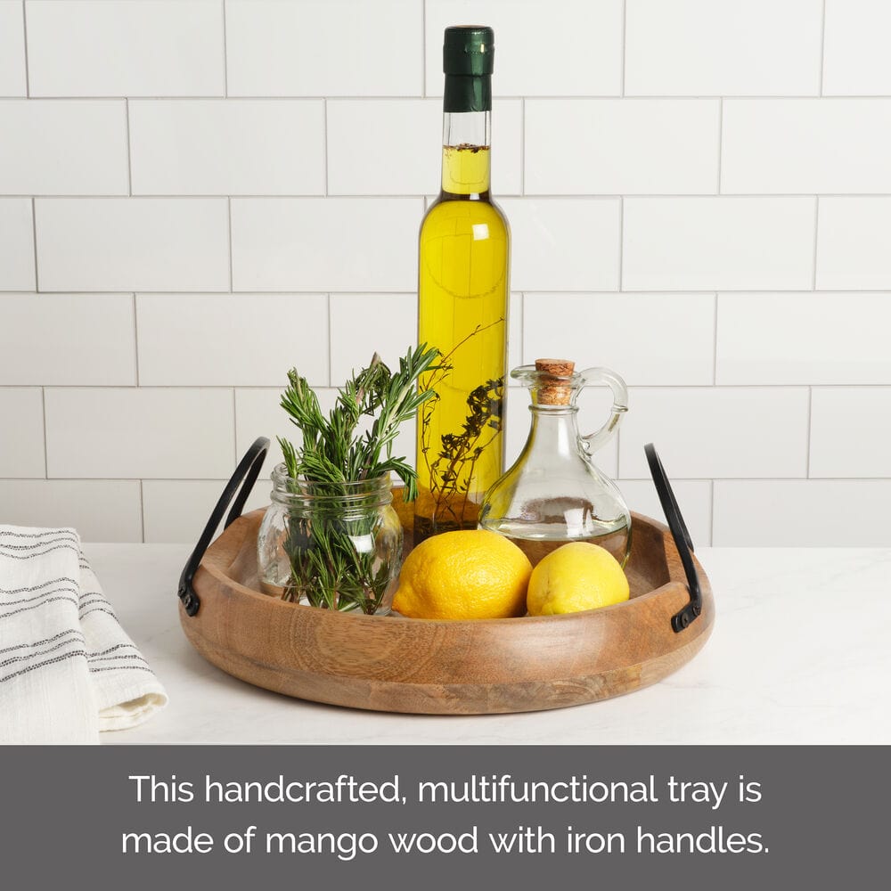 Knox Mango Wood Serving Tray - Handcrafted Rustic Wooden Tray for Coffee Table, Breakfast in Bed, or Entertaining Guests - Perfect for Home Decor & Gift Giving