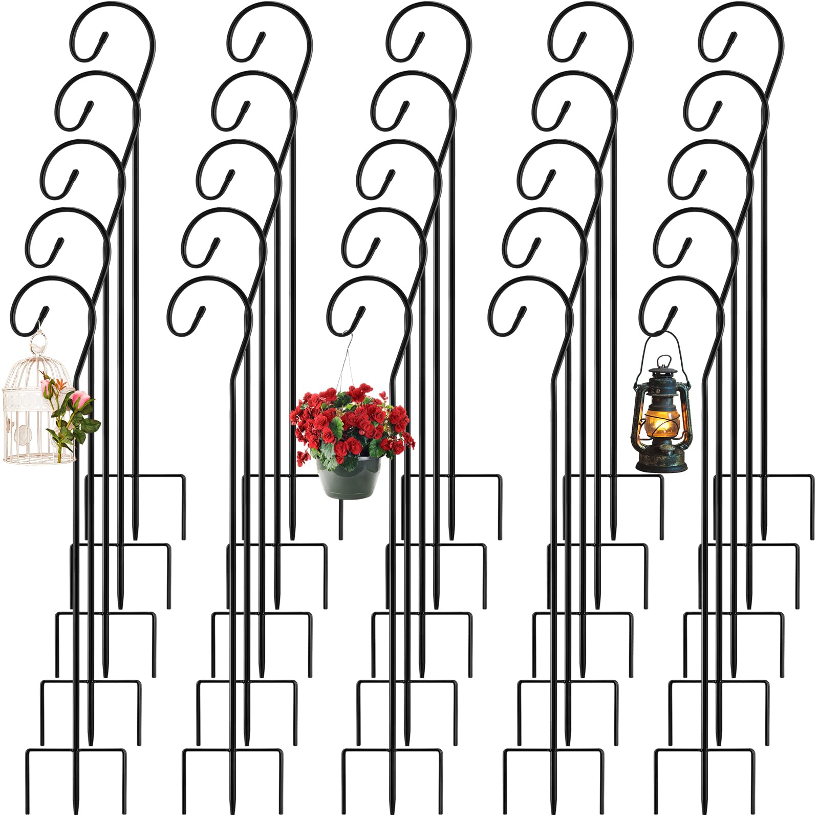 Therwen 24 Pack 32 Inch Heavy Duty Adjustable Shepherd Hooks for Outdoor - Bird Feeders, Hanging Plant Baskets, Solar Lights, Lanterns, Wedding & Garden Decor - Perfect for Patio, Backyard and Landscape Decoration