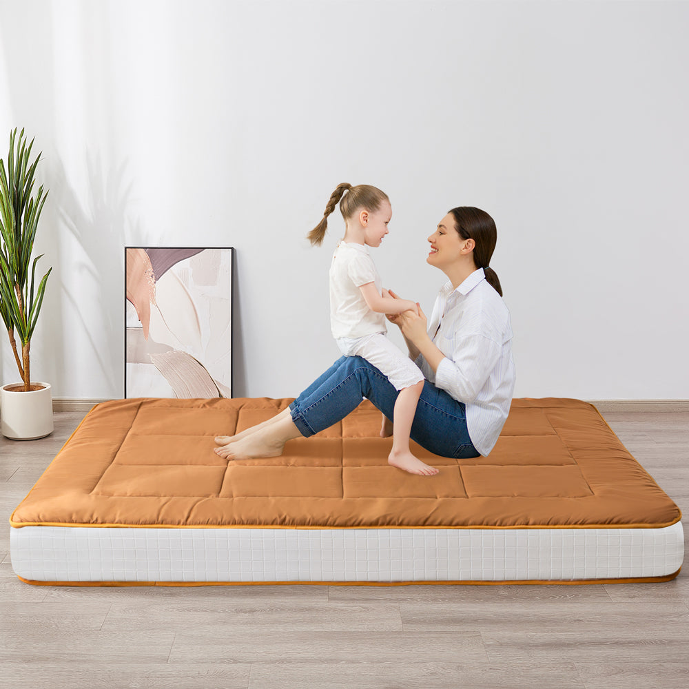 MAXYOYO 6-Inch Extra Thick Floor Futon Mattress - Light Brown | Foldable Guest Bed & Floor Cushion for Small Spaces, Dorm Rooms & Camping