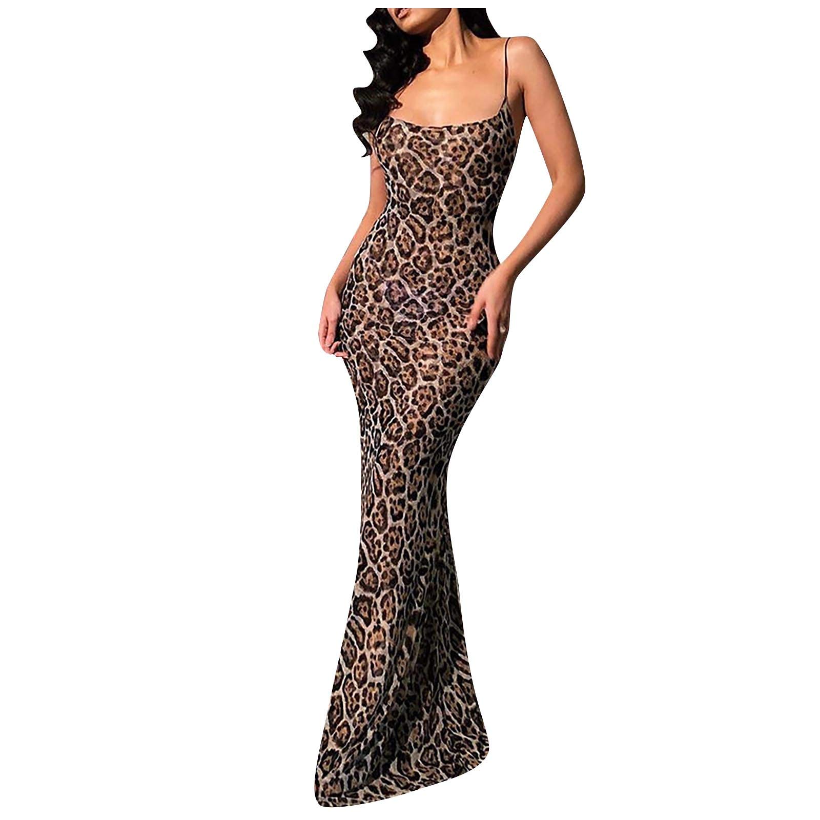 MAYW Women's Velvet Leopard Print Long Sleeve Suspender Dress - Korean Style Casual Elegant Outfit for Date Night, Party & Fall Fashion