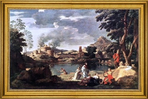 Nicolas Poussin Landscape with Orpheus and Eurydice - 18x27 Inch Premium Canvas Art Print with Gold Frame - Classic Wall Decor for Living Room, Bedroom & Office
