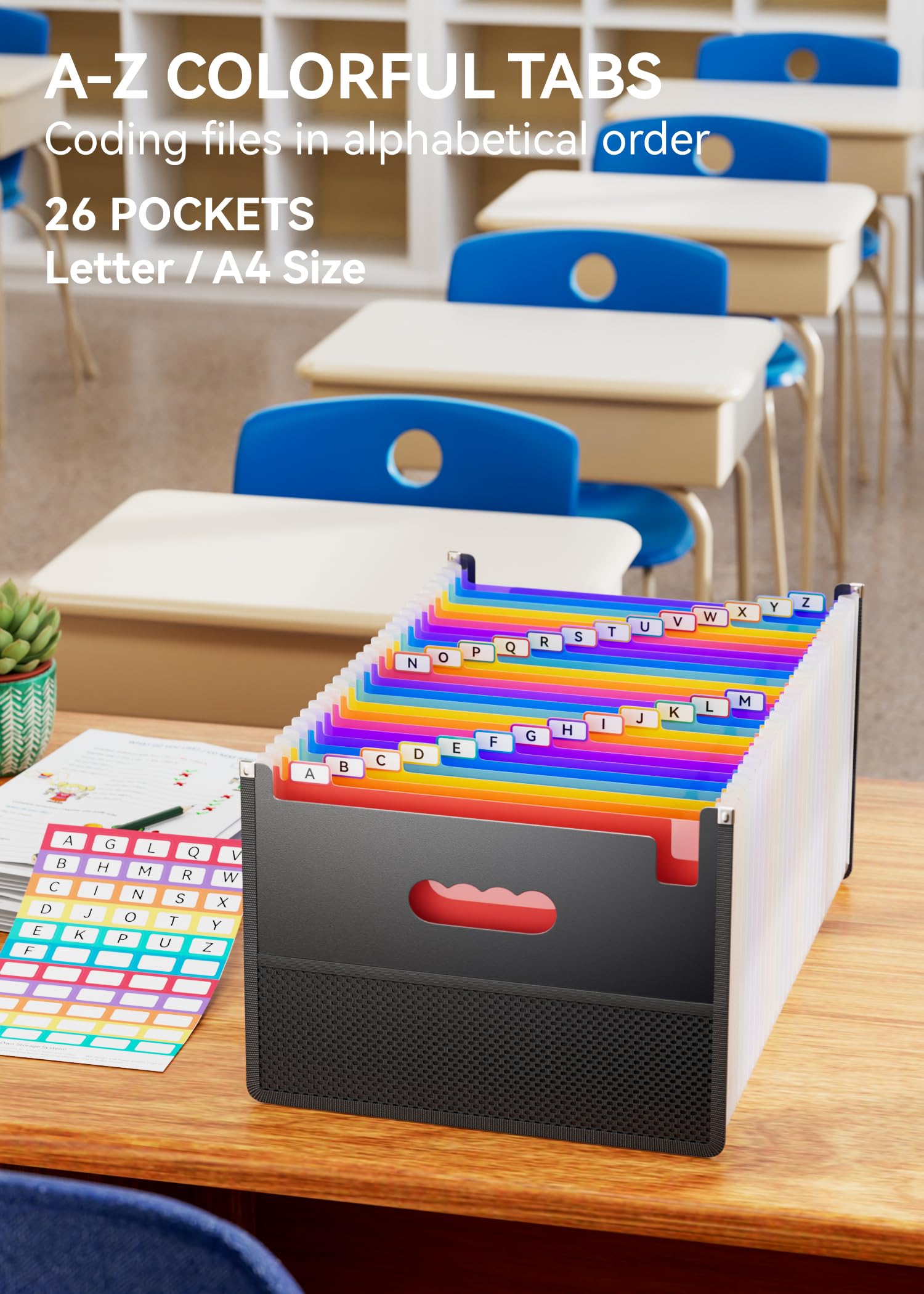 ABC Life 26-Pocket Accordion File Organizer - Expandable A4/Letter Size Document Folder with Mesh Bag & A-Z Alphabetical Tabs - Portable Bill/Receipt Organizer for Home Office, School, and Business Use