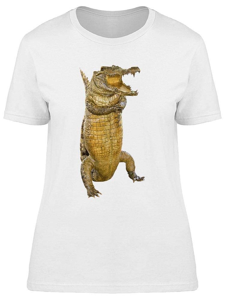 Crocodile Standing on Back Legs Graphic T-Shirt for Women - Casual Streetwear & Funny Animal Print Tee for Everyday Wear