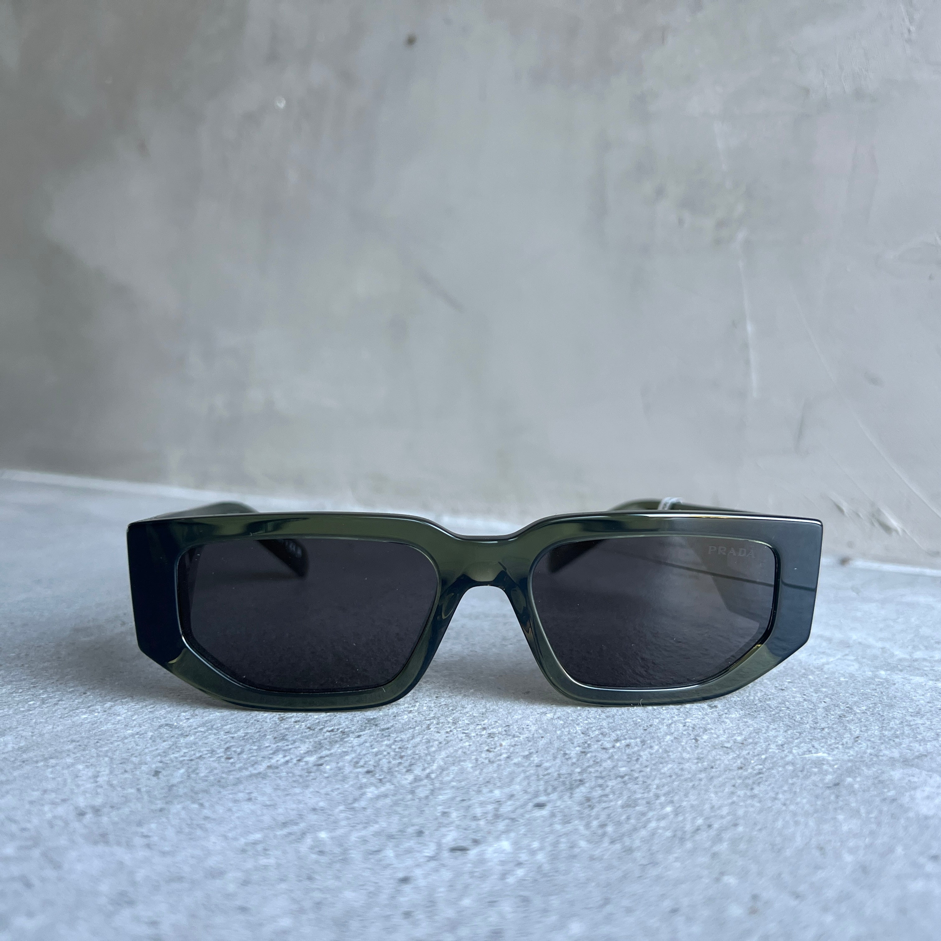 PRADA PR09ZS Triangle Rectangle Sunglasses for Women & Men - Translucent Green Lens UV Protection - Fashion Sunglasses for Beach, Driving & Outdoor Activities