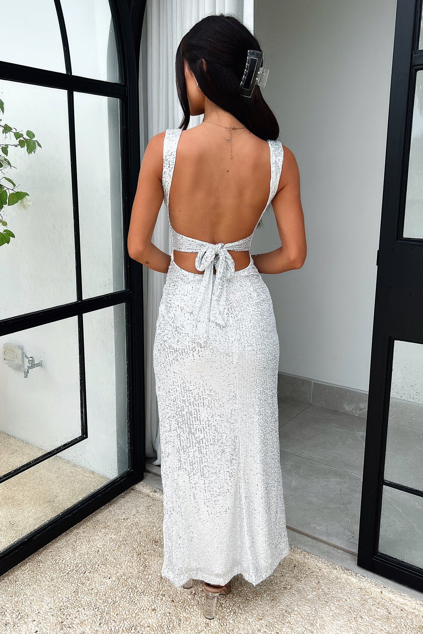 Athenia Maxi Dress in Silver - Elegant Long Flowy Summer Dress for Women | Perfect for Beach, Vacation & Casual Outings