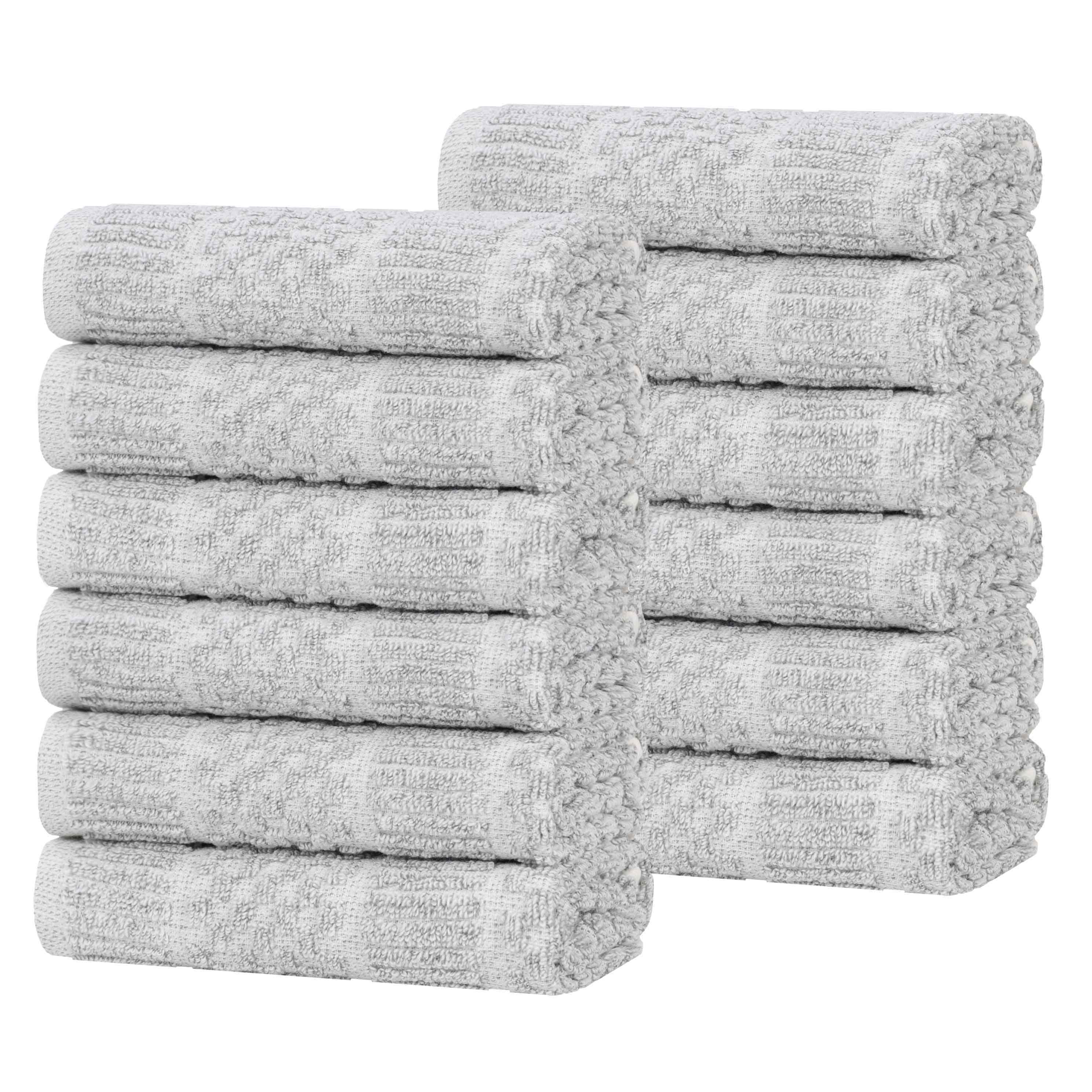 12-Pack Naples Cotton Blend Checkered & Ribbed Face Towels | Soft & Absorbent Bath & Hand Towels for Home, Gym, Spa & Travel