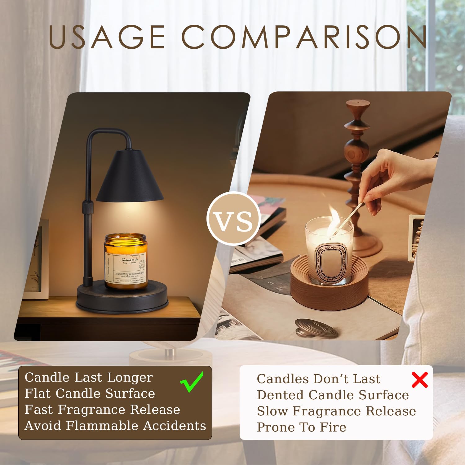 Dimmable Electric Candle Warmer Lamp with Timer & Adjustable Height - 2 Bulbs Included - Large Jar Candle Wax Warmer - Perfect for Home Decor, Romantic Ambiance & Gifts for Mom (Black)