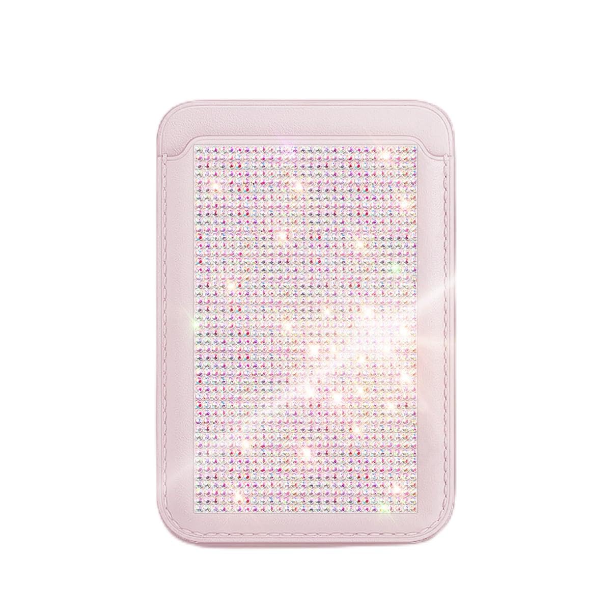 Sparkly Vegan Leather MagSafe Wallet for iPhone 15/14/13/12 - Bling Rhinestone Card Holder with Strong Magnet for Women & Girls (Pink) | Perfect for Parties, Shopping & Everyday Use