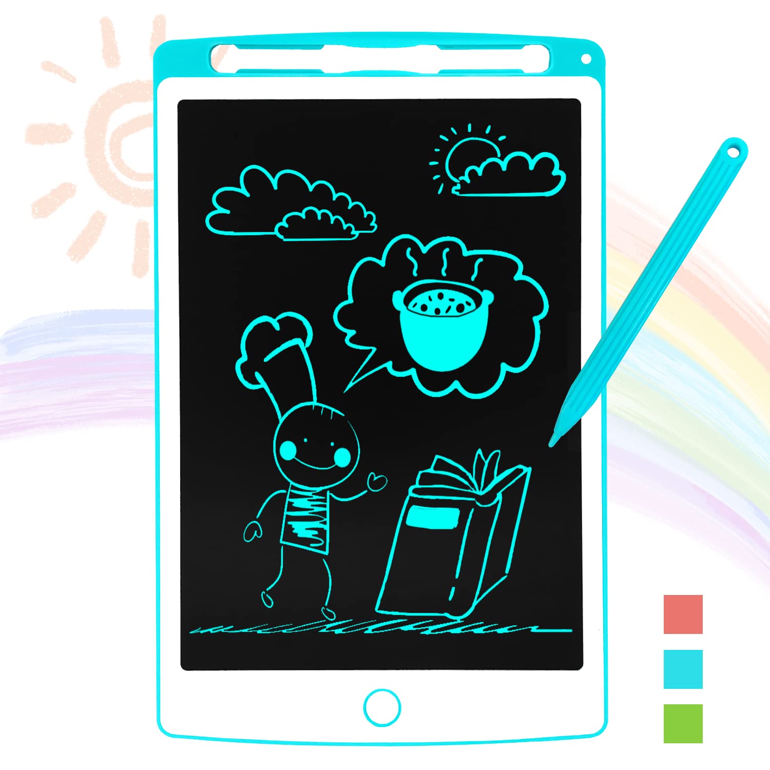 JONZOO 10 Inch LCD Writing Tablet for Kids - Erasable Drawing Board Doodle Pad with Screen Lock - Blue - Perfect for Home, School & Travel Learning Activities