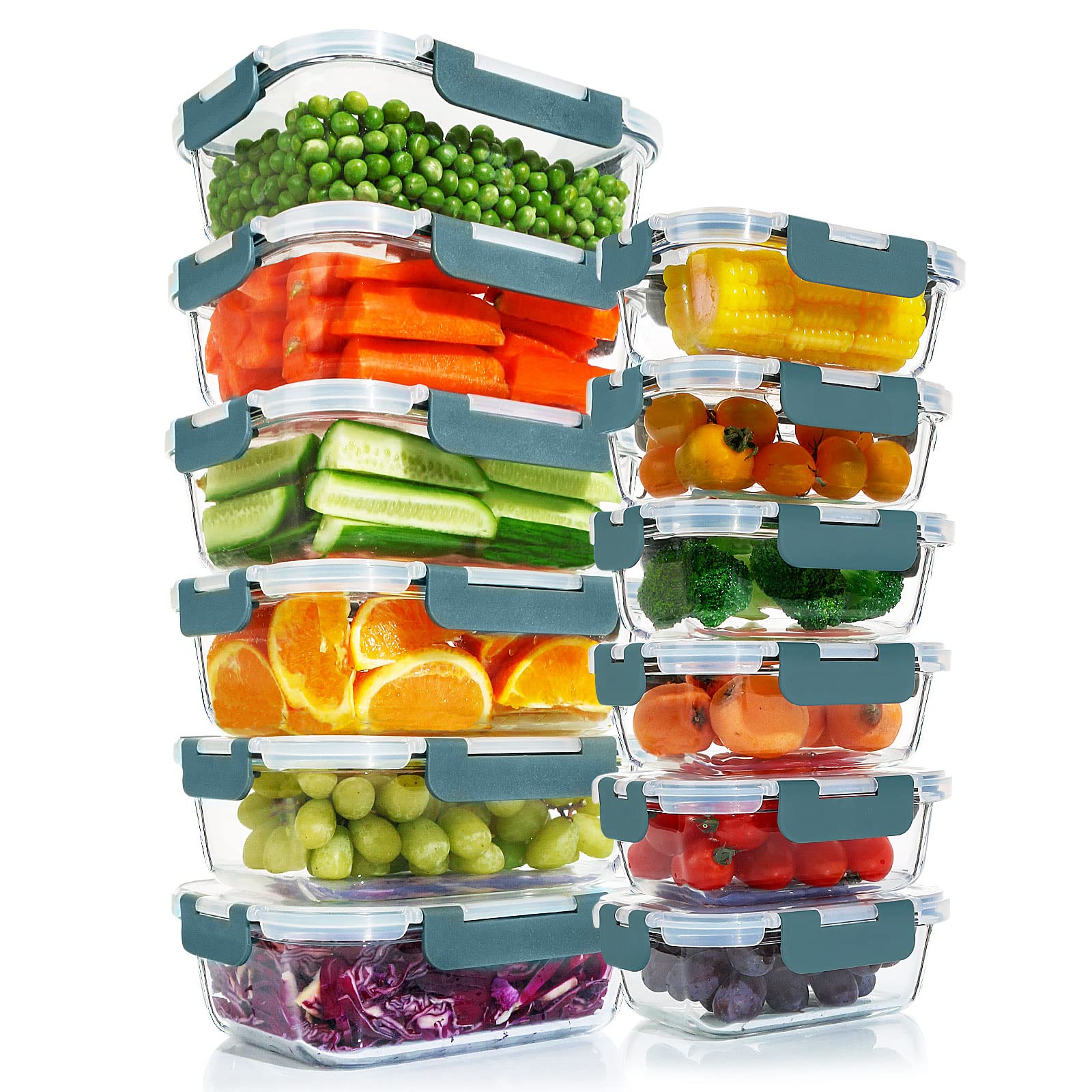 12-Pack Glass Meal Prep Containers with Locking Lids - Airtight BPA-Free Food Storage Containers for Lunch, Microwave, Oven, Freezer & Dishwasher Safe - Perfect for Meal Prepping, Leftovers & Office Lunch (Gray)