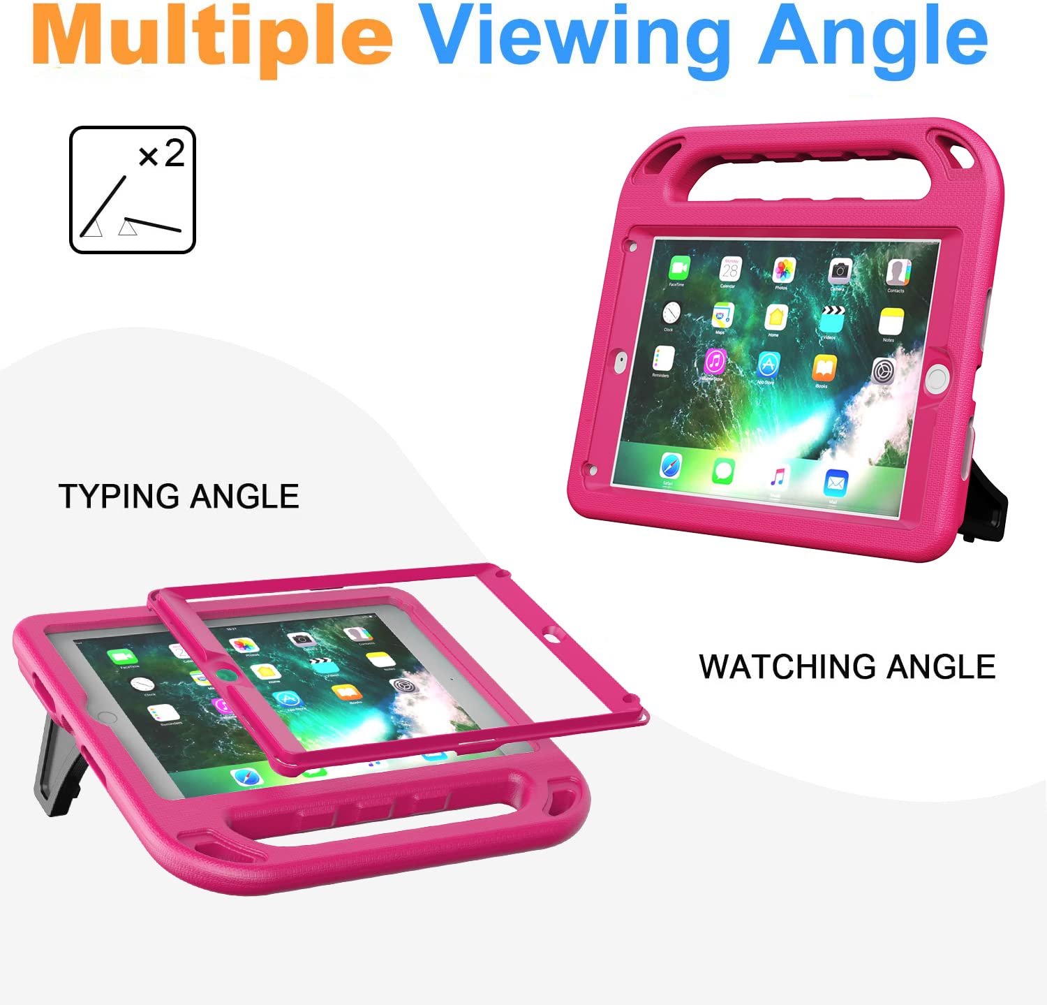BMOUO Shockproof Kids iPad Case for iPad 9.7 (2018/2017), iPad Air 2/1, iPad Pro 9.7 - Convertible Stand Handle with Built-in Screen Protector - Compatible with iPad 6th/5th Generation 9.7 inch (Rose) - Perfect for School, Travel & Home Use