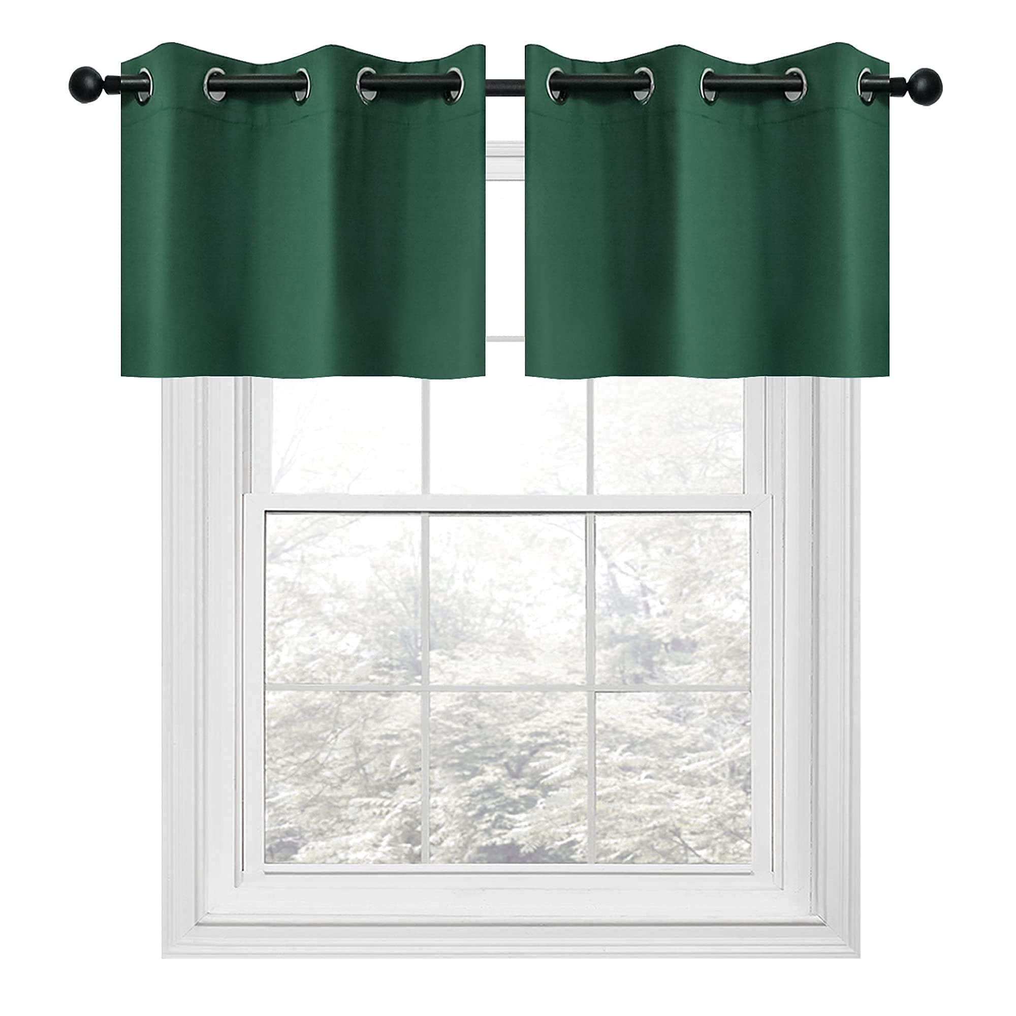 YGO Blackout Valance Curtains - Hunter Green, Pack of 2 for Kitchen Windows