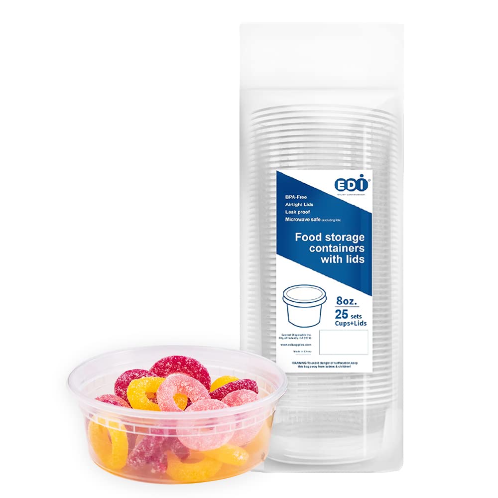 8 oz (25 Sets) BPA-Free Plastic Deli Food Storage Containers with Airtight Lids - Microwave, Freezer & Dishwasher Safe | Heavy-Duty Leakproof Meal Prep Containers | Perfect for Leftovers, Lunches & Food Storage