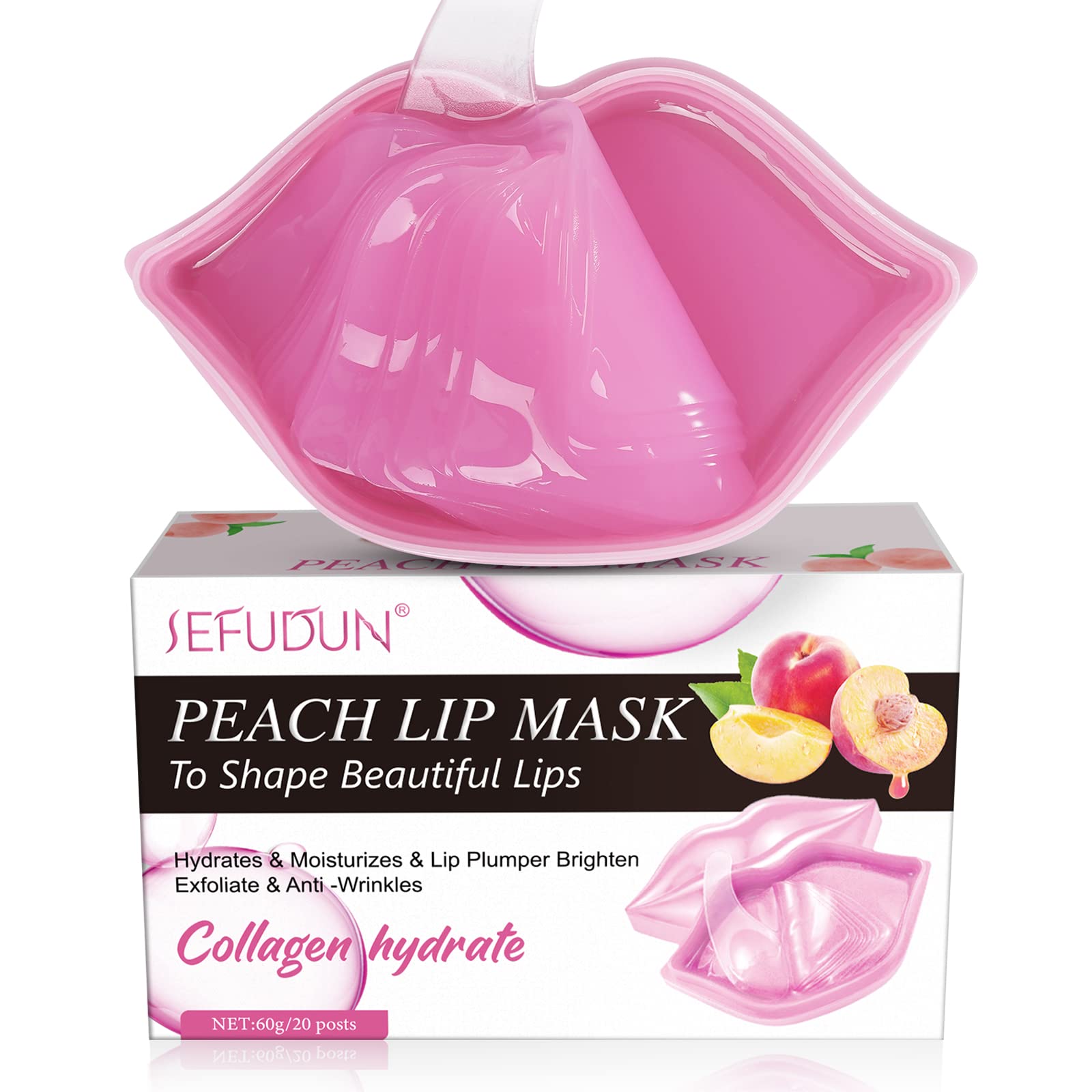 REBODUM Collagen Infused Lip Mask for Dry Lips - Deep Moisturizing Overnight Lip Treatment, Exfoliating & Hydrating Lip Care to Remove Dead Skin - Peach Scented, Pack of 20 (Perfect for Nighttime Lip Care & Pre-Makeup Prep)