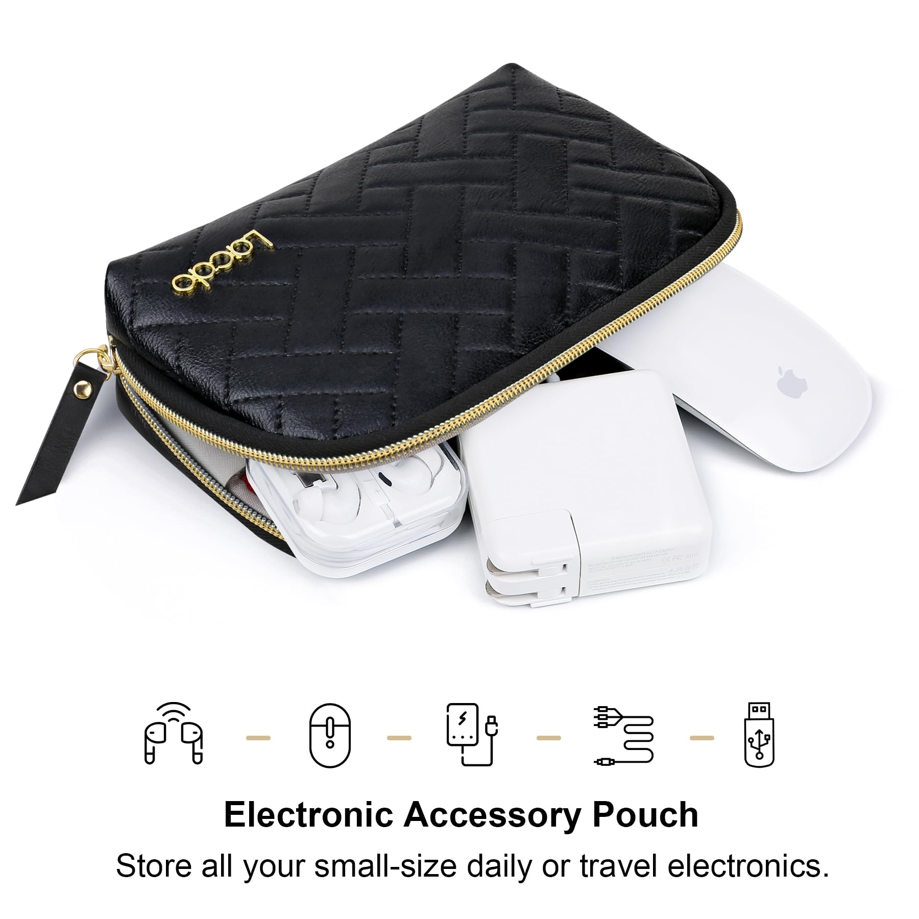 Lacdo Electronic Organizer Travel Cable Bag - Waterproof Storage Pouch for MacBook Charger, Cables, Mouse, Power Bank, USB Drives - Perfect for Office, Business Trips & Daily Commute (Black)