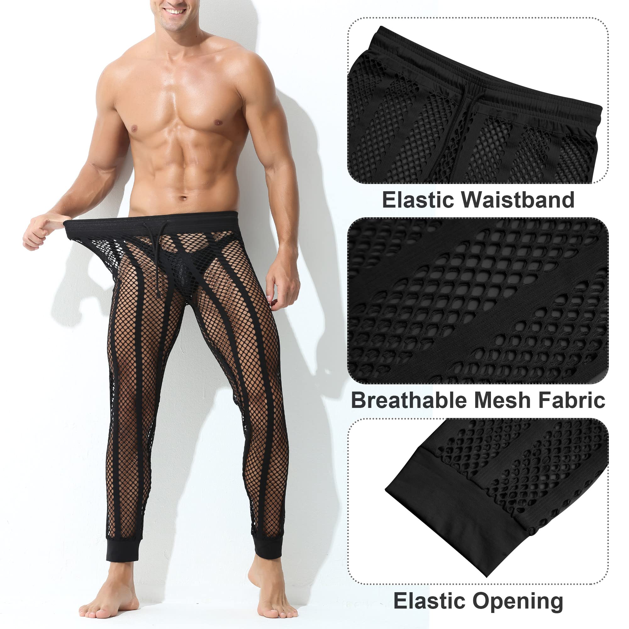 Panegy Men's Fishnet Legging Pants & Mesh Shorts - Breathable Drawstring Lounge Pants for Swimming, Gym, Beach & Casual Wear