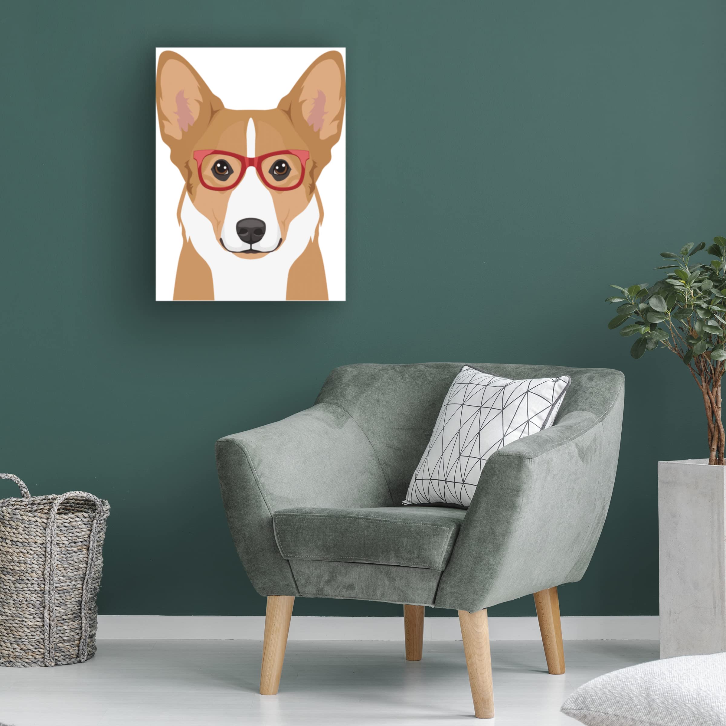 Trademark Fine Art 'Corgi Wearing Hipster Glasses' Canvas Wall Art Print - Cute Dog Home Decor for Living Room, Bedroom & Office