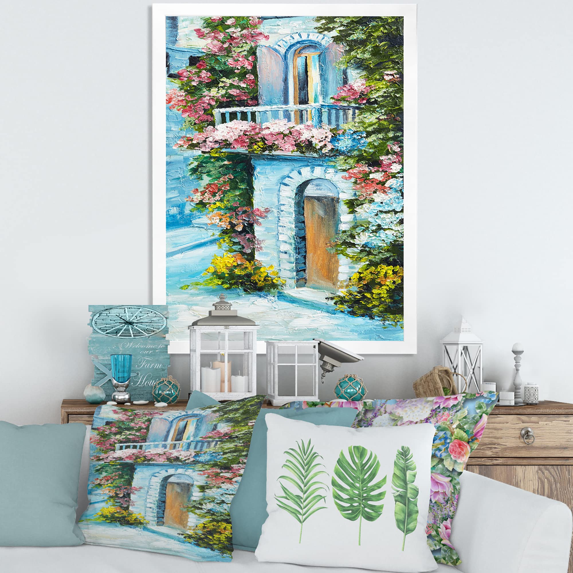 DesignQ Coastal Floral Framed Wall Art - Traditional Home Decor for Living Room, Bedroom & Office