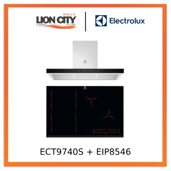 Electrolux ECT9740S 90cm UltimateTaste 500 Chimney Cooker Hood & EIP8546 80cm Built-In Flexi Bridge Induction Hob - Premium Kitchen Appliances for Modern Cooking & Ventilation