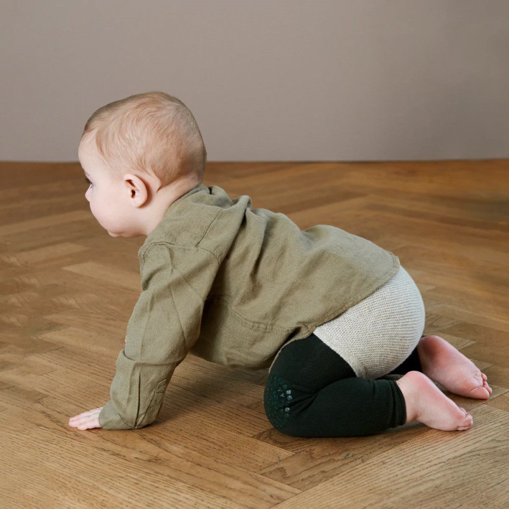 GOBABYGO Baby Crawling Leggings for Infants - Soft Forest Green Knee Pads for Learning to Crawl | Perfect for First Steps, Playtime & Indoor Activities