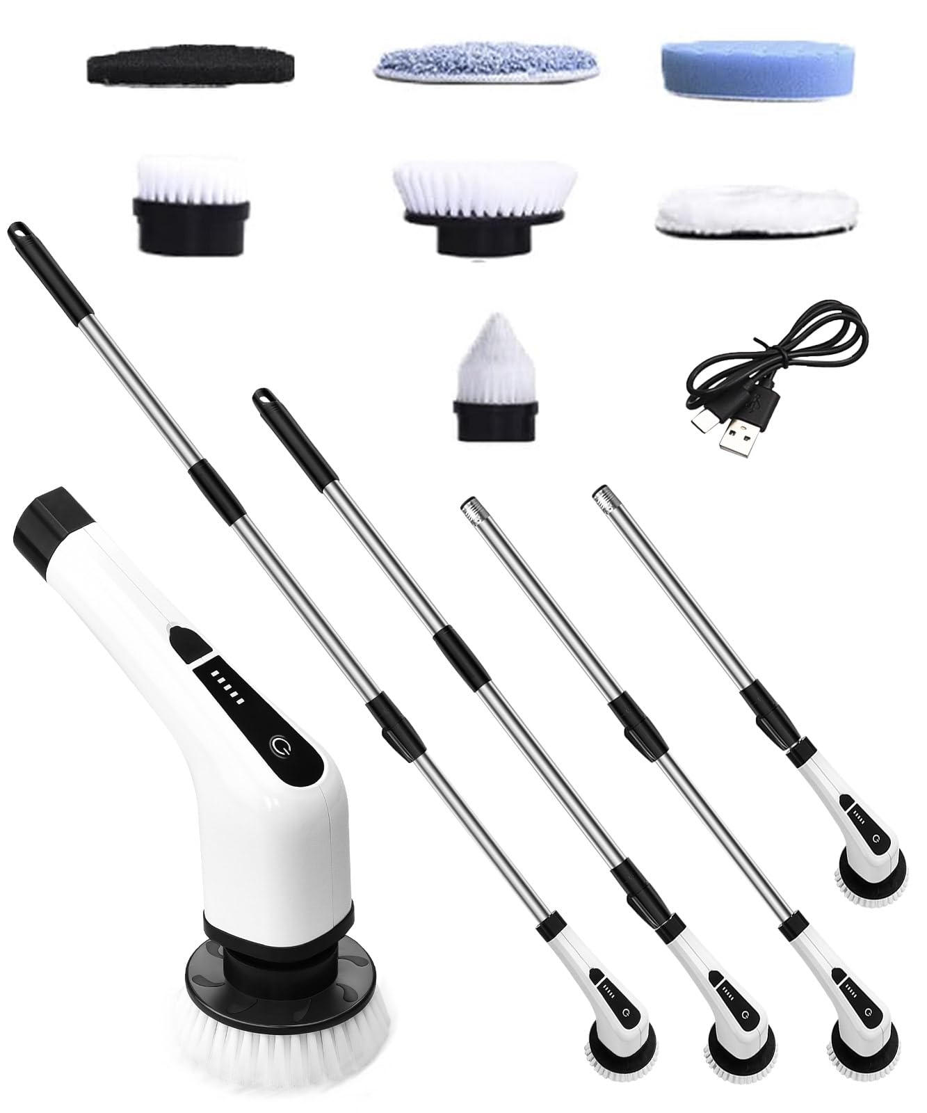 Cordless Electric Spin Scrubber - Power Shower Cleaning Brush for Bathroom, Tub, Tiles & Car | Long Handle Portable Spinning Cleaner for Bathtub, Kitchen & Household Use | Perfect for Deep Cleaning Grout, Stains & Hard-to-Reach Areas