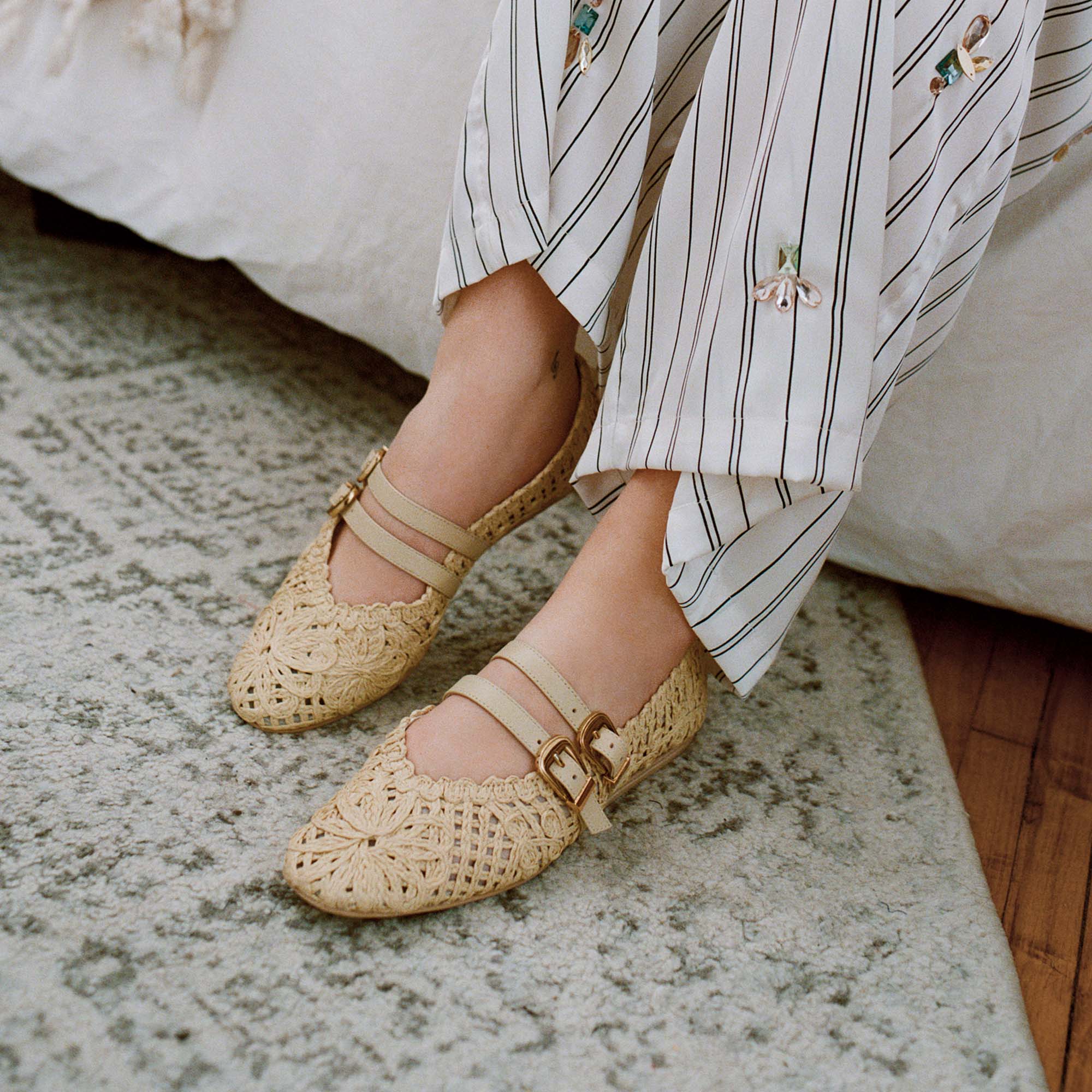BAYLEE Women's Sunflower Ballet Flats - Lightweight Natural Macrame Comfortable Slip-On Shoes for Casual Wear, Work & Summer Outfits