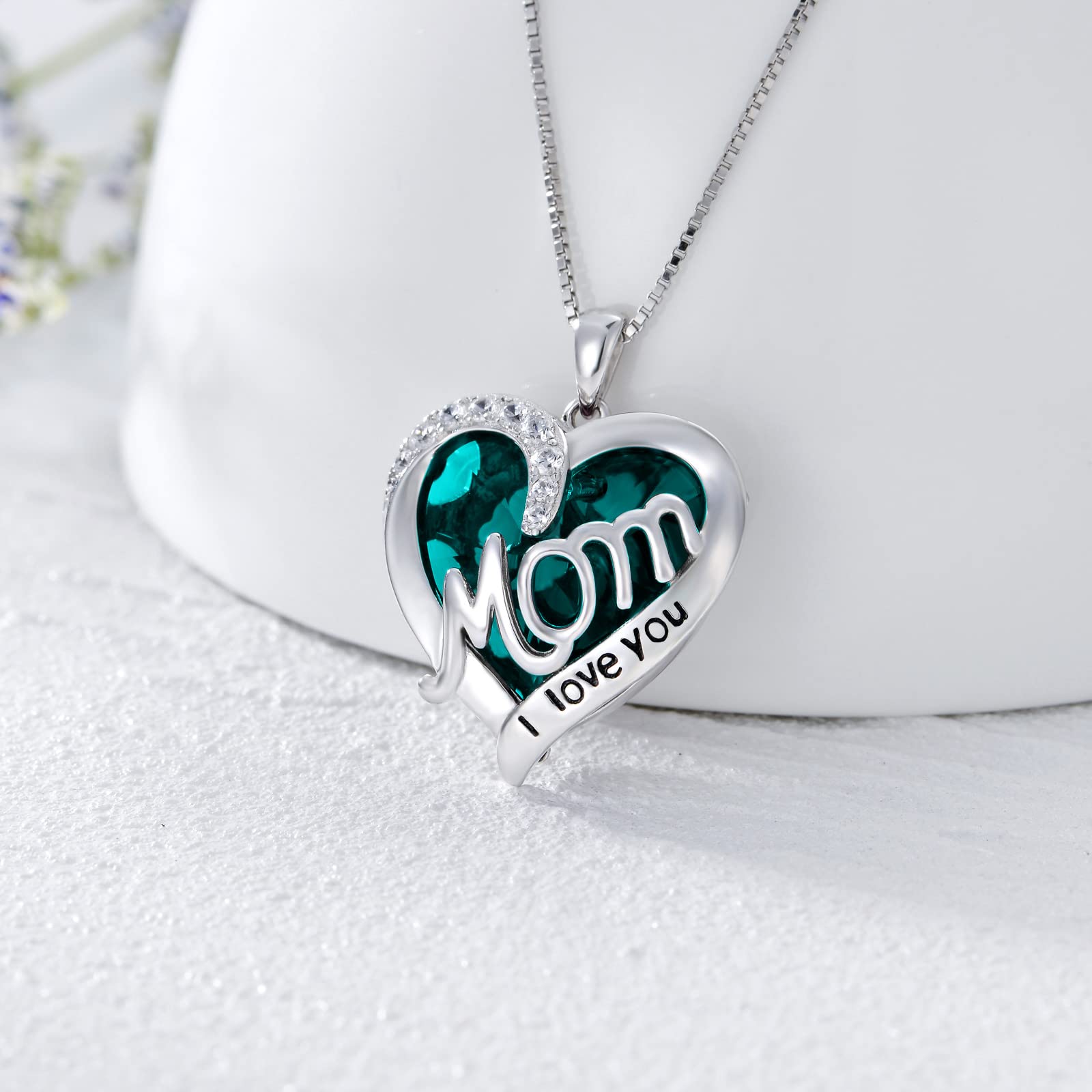 TOUPOP Sterling Silver Heart Crystal Necklace for Women - I Love You Mom Jewelry Gift for Birthday, Valentine's Day, Mother's Day - Perfect for Mom, Mama, Grandma (Great for Special Occasions & Everyday Wear)