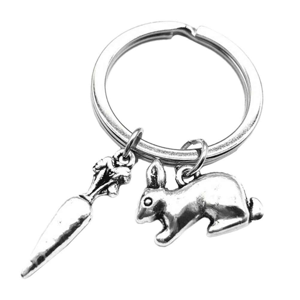 Carrot Keychain Metal Key Ring for Bags & Rabbit Pendant - Cute Accessory