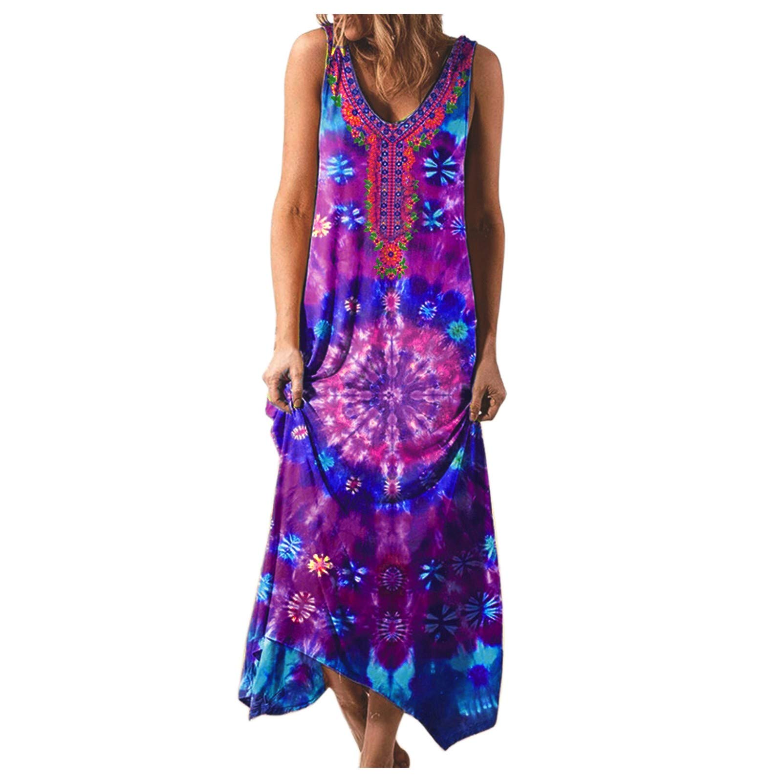 MOMKER Women's Casual Long Sleeve Print Maxi Dress with Vest - Flowy Loose Fit Summer Beach Dress in Black & Multicolor for Vacation, Party & Everyday Wear