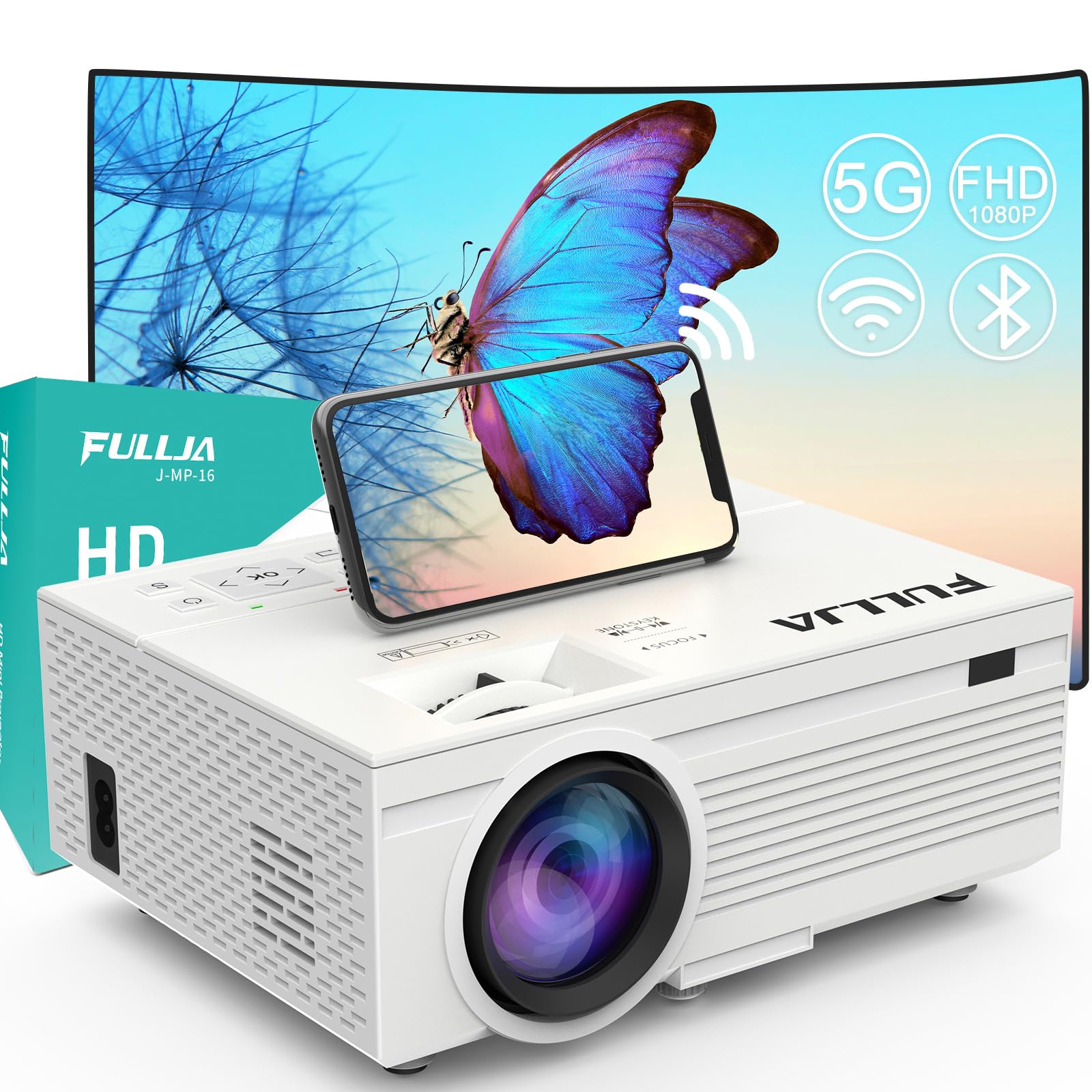 HD 1080P Portable Mini Projector with WiFi & Bluetooth - Home Theater Movie Projector Compatible with HDMI, TV Stick, PS4, USB, AV, PC & Smartphones | Perfect for Movie Nights, Gaming & Outdoor Entertainment