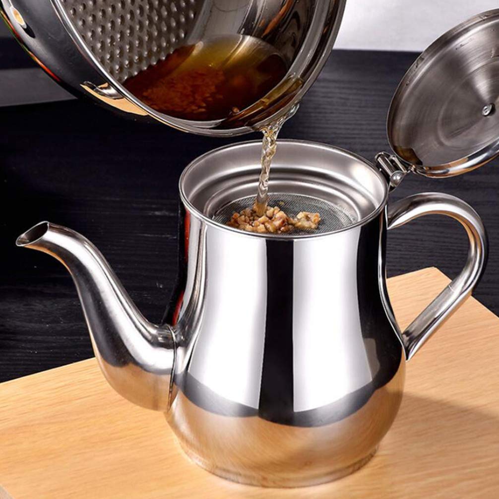 1pc Stainless Steel Oil Pot - Practical Kitchen Oil Container & Grease Dispenser with Strainer - Perfect for Cooking, Frying & Salad Dressing Storage