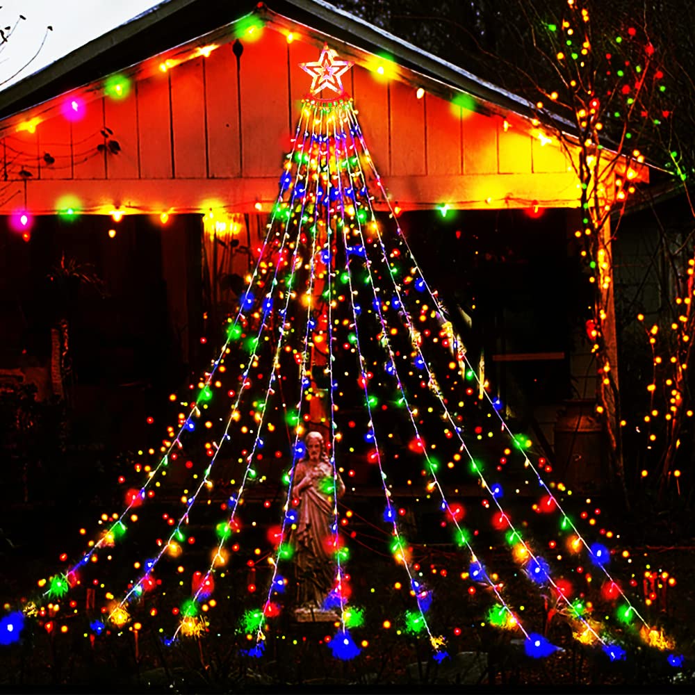 Aokudoni 12.6ft 350LED Waterfall Christmas Lights - 8 Lighting Modes, Waterproof Outdoor Holiday Decorations for Tree, House, Yard & Party | Multicolor String Lights for Christmas, Halloween, Weddings & Events