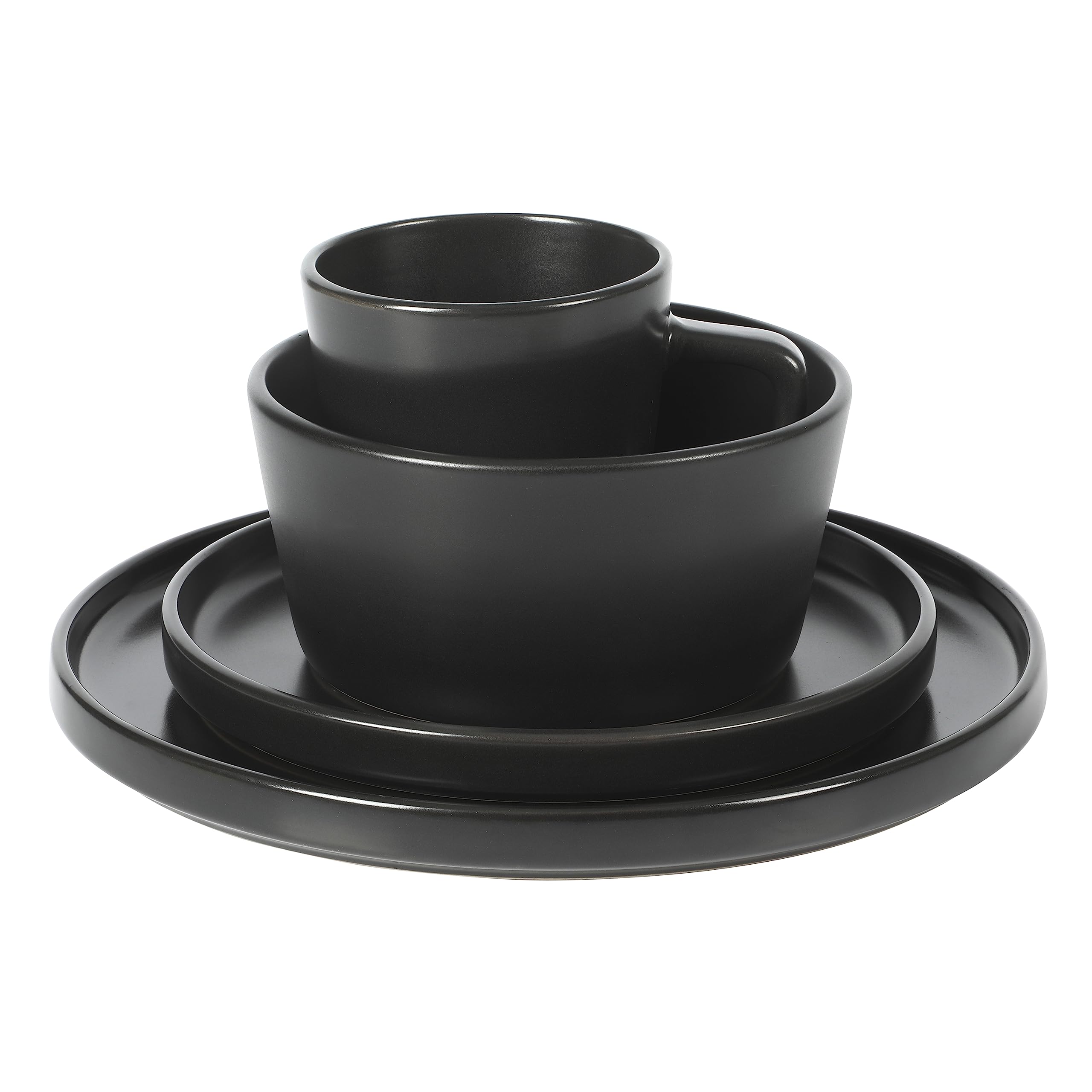 Premium Gibson Soho Lounge Bowery 32-Piece Matte Black Stoneware Dinnerware Set - Plates, Bowls & Mugs for 8 People - Elegant Tableware for Dining, Entertaining & Everyday Use