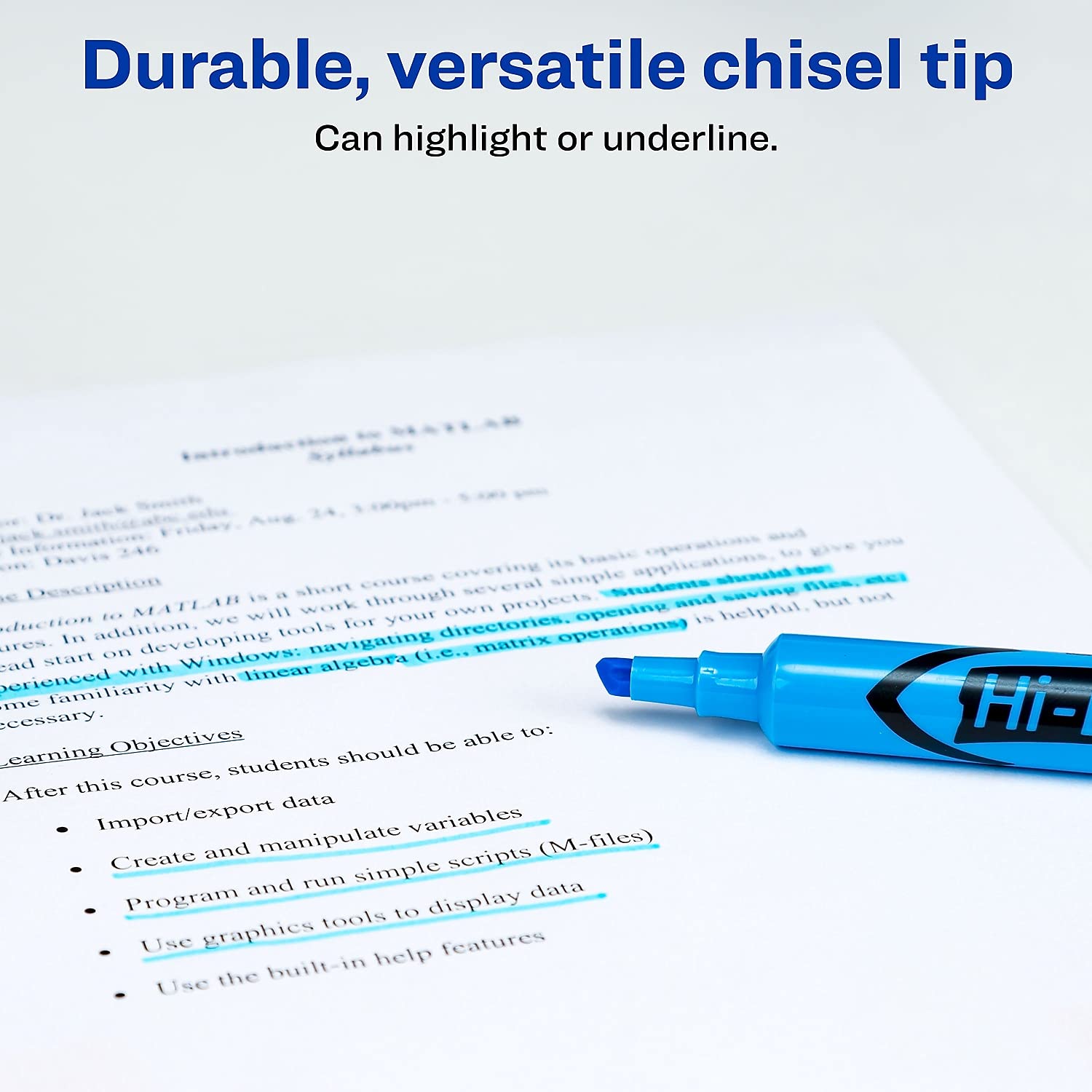 07746 Chisel Tip Desk-Style Highlighter - Pack of 12 with Light Blue Ink - Perfect for Office, School & Study Note Taking