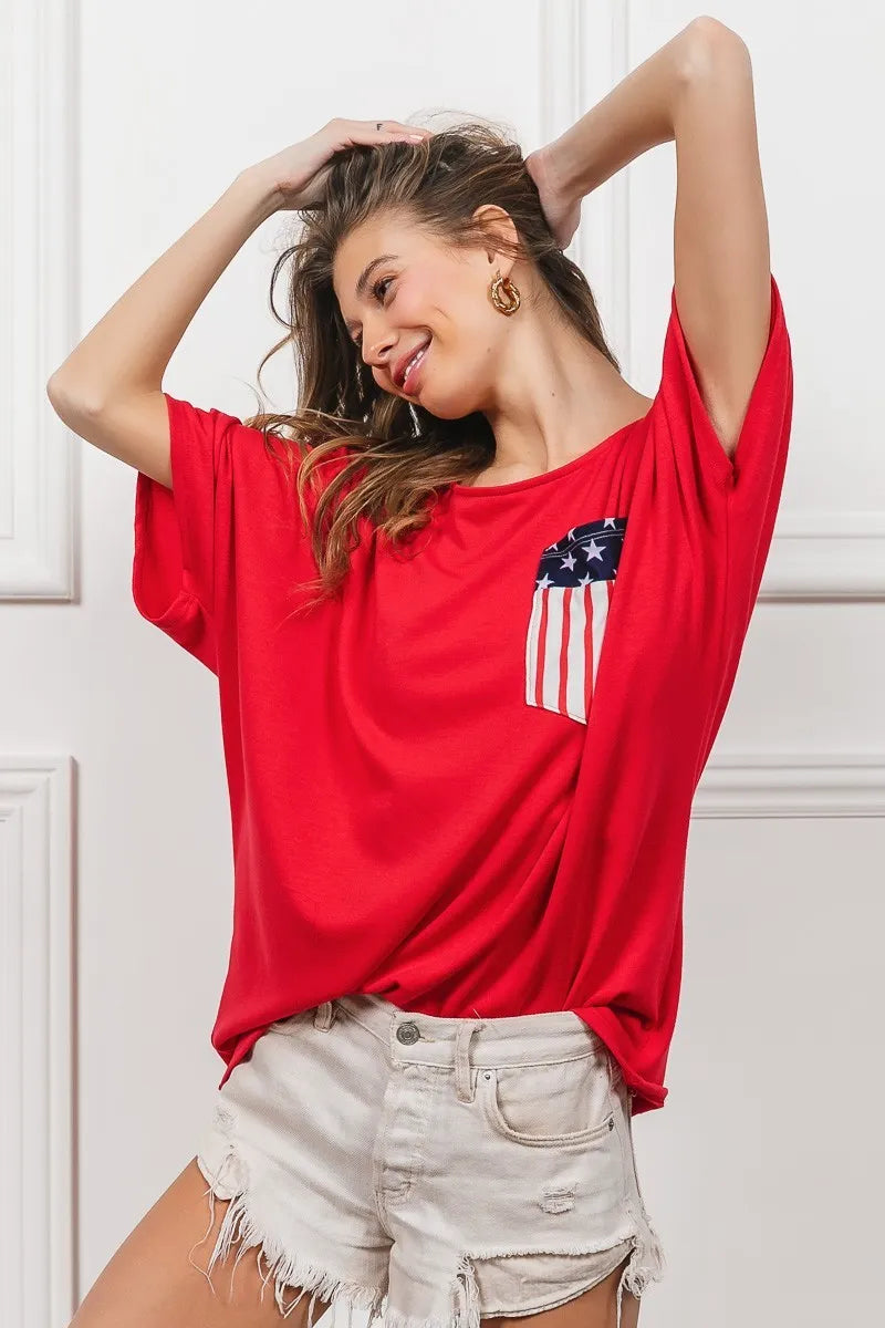 BiBi French Terry Women's Top with Front Pocket & Dolman Sleeves - Casual Loungewear for Home & Street Style